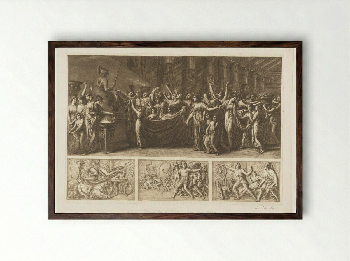 Scènes uit de Trojaanse oorlog - Luigi Ademollo - Framed Print Dark Wood