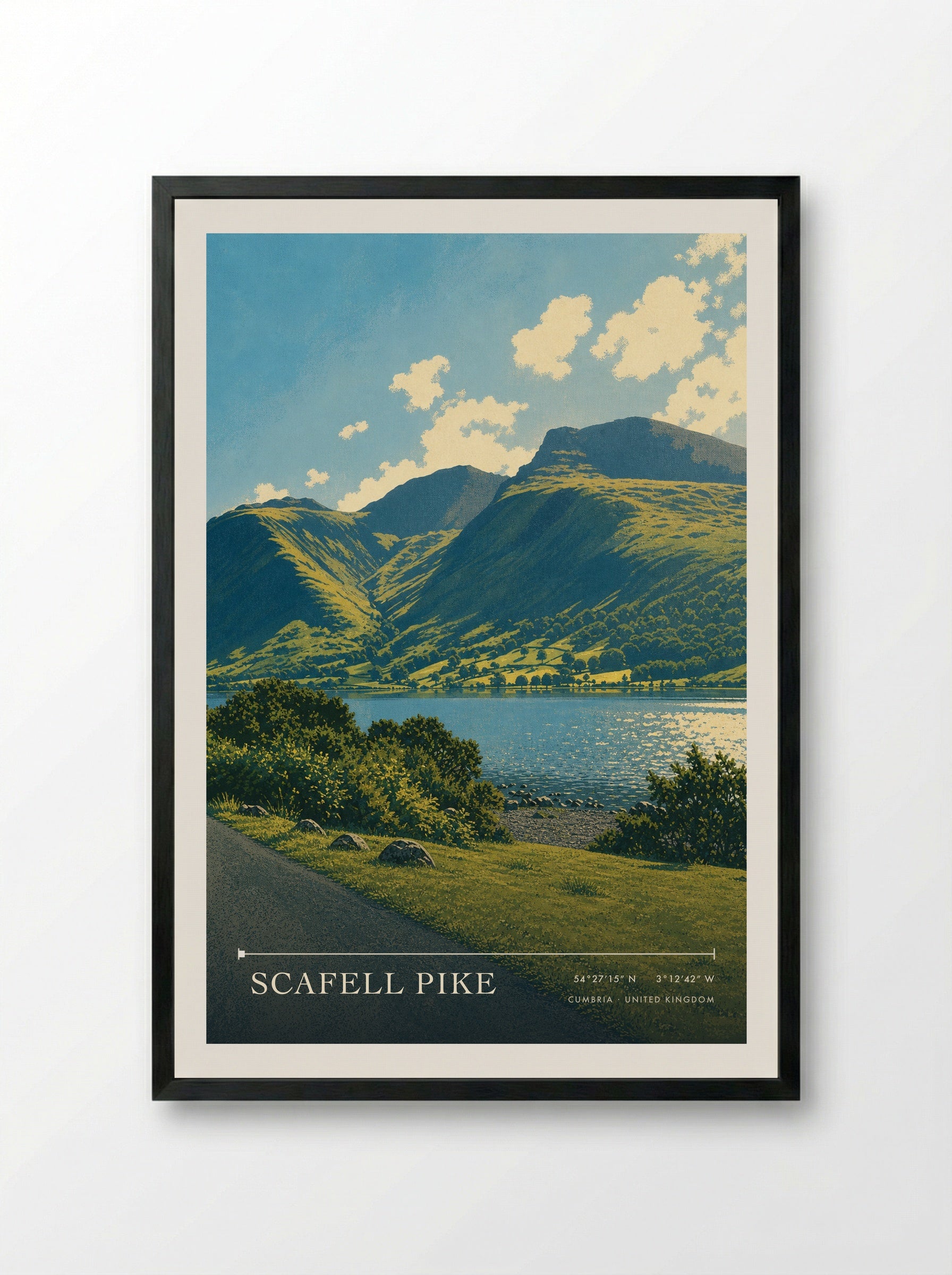Scafell Pike Cumbria United Kingdom Travel Poster - Framed Print Black