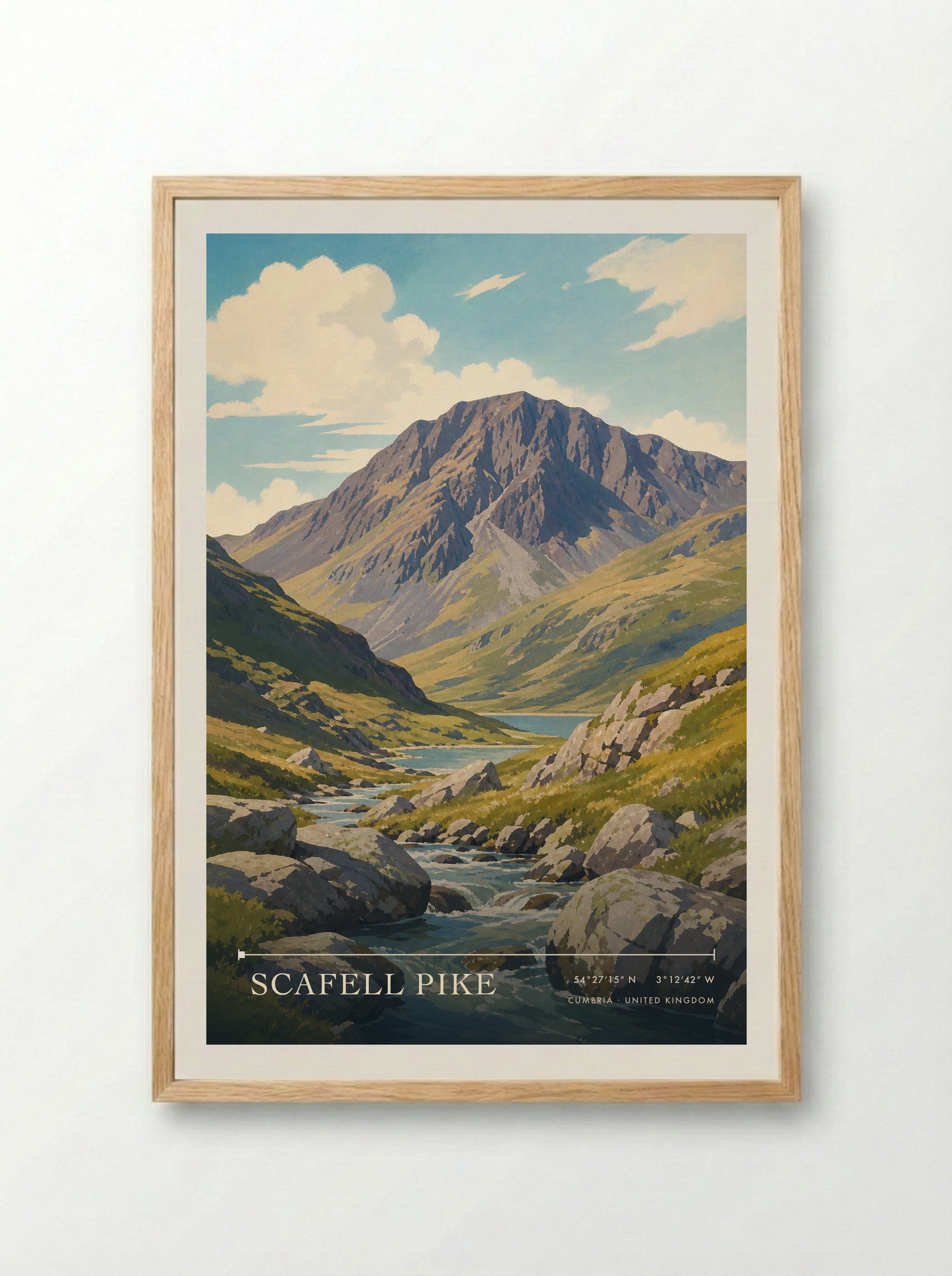 Scafell Pike Cumbria United Kingdom Travel Poster - Framed Print Wood