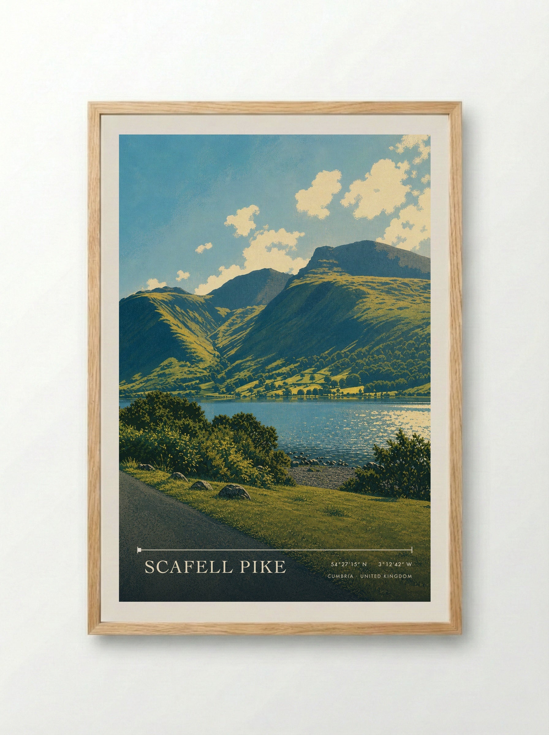 Scafell Pike Cumbria United Kingdom Travel Poster - Framed Print Wood