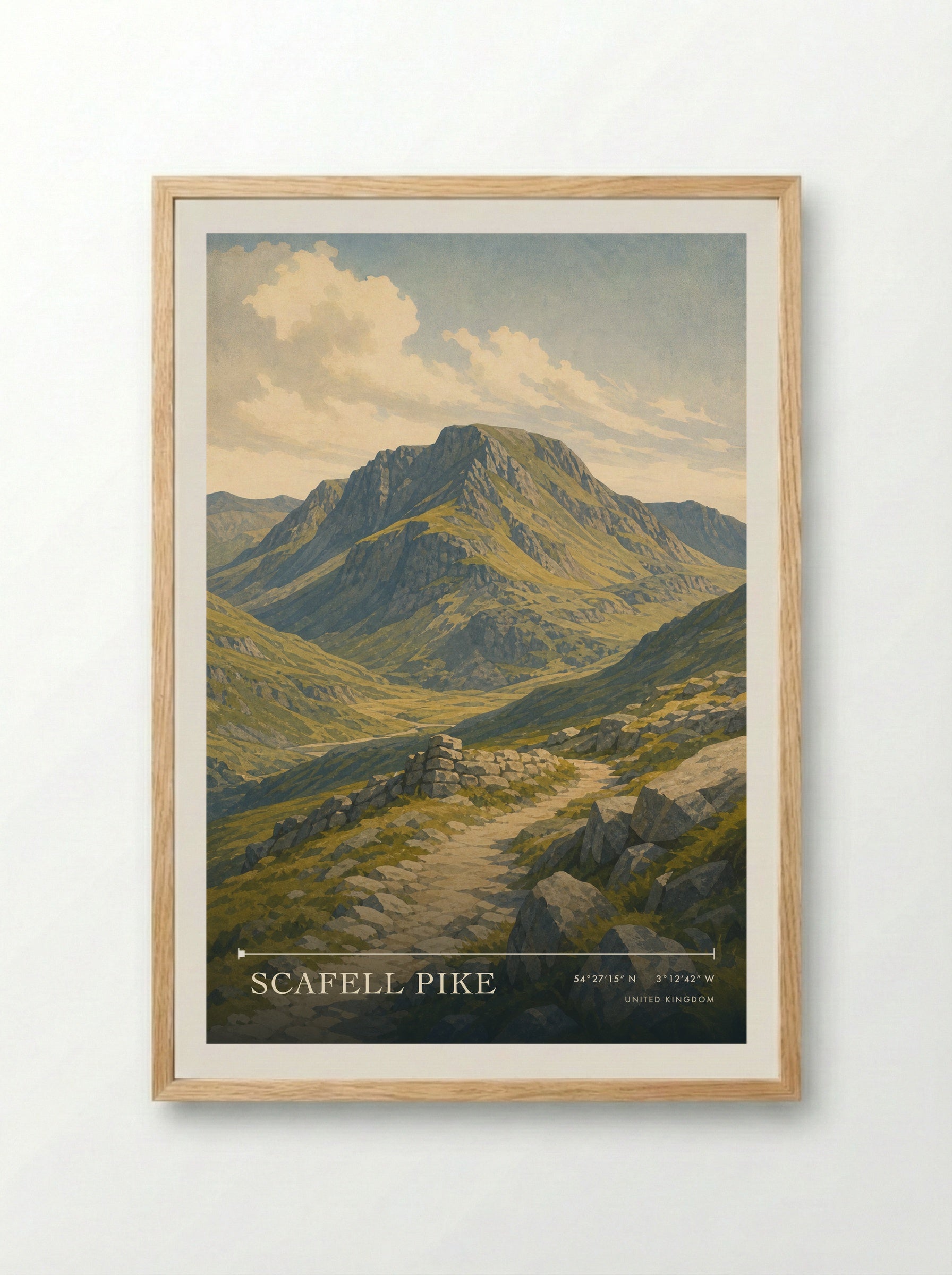 Scafell Pike United Kingdom Travel Poster - Framed Print Wood