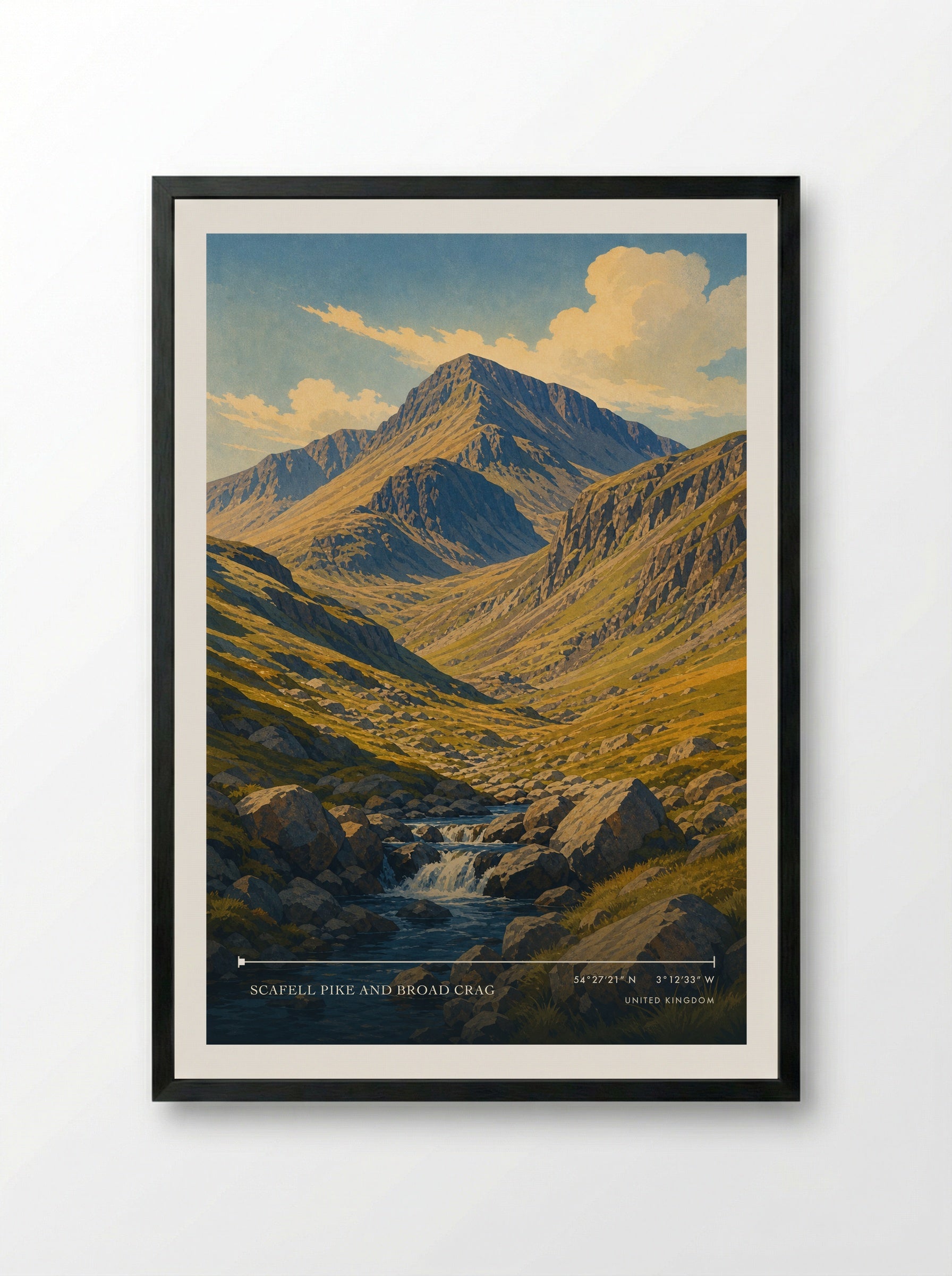 Scafell Pike and Broad Crag United Kingdom Travel Poster - Framed Print Black