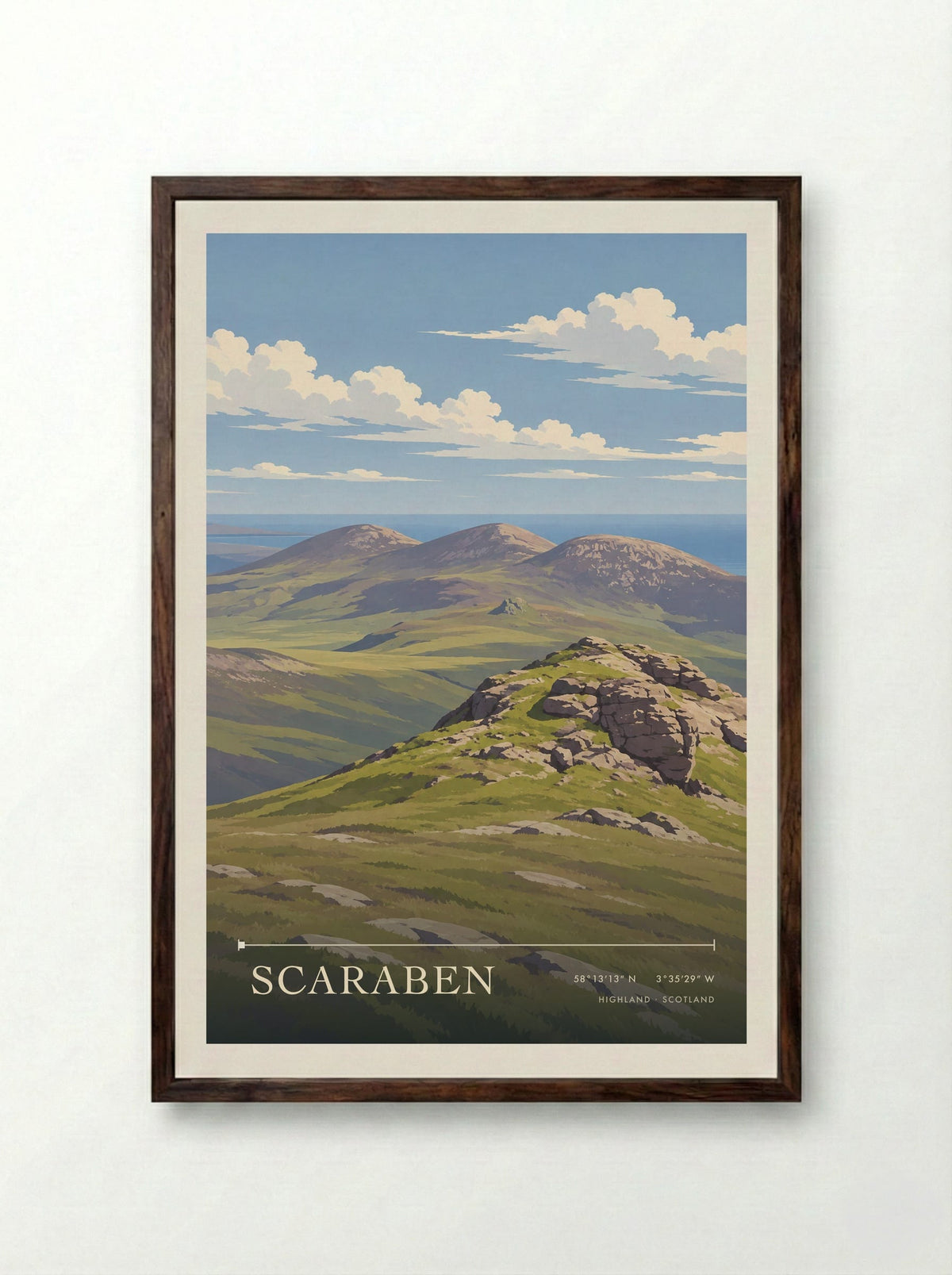 Scaraben, Highland | Travel Poster - Framed Print Dark Wood