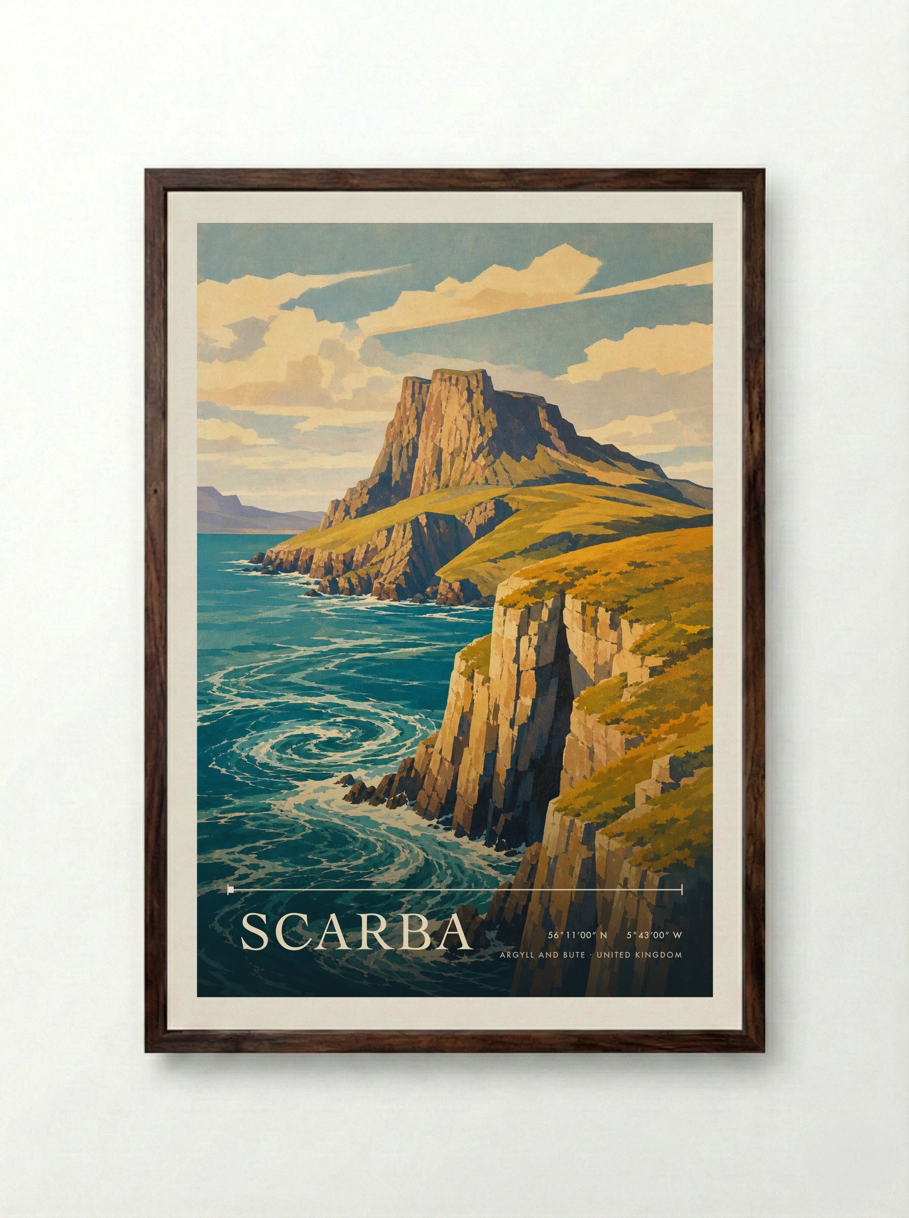 Scarba Argyll and Bute United Kingdom Travel Poster - Framed Print Dark Wood