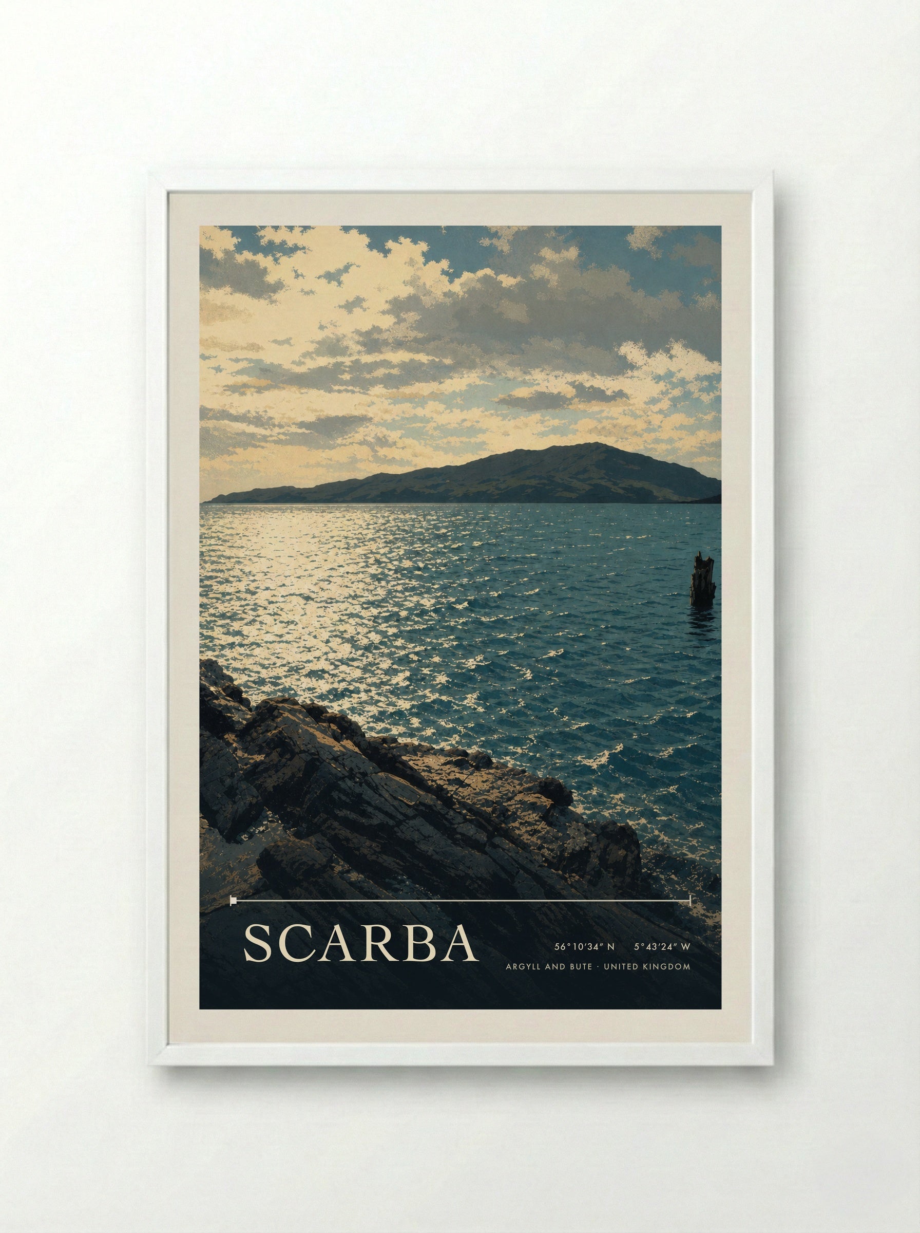 Scarba Argyll and Bute United Kingdom Travel Poster - Framed Print White