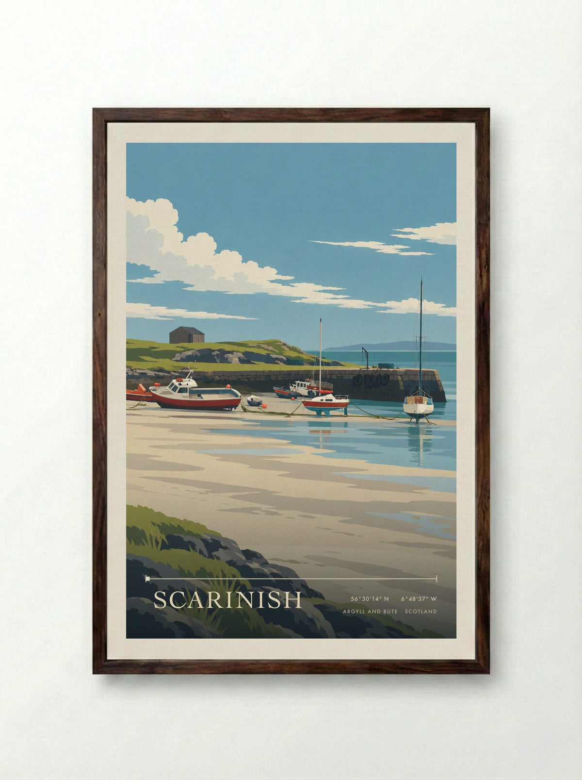 Scarinish, Argyll and Bute | Travel Poster - Framed Print Dark Wood