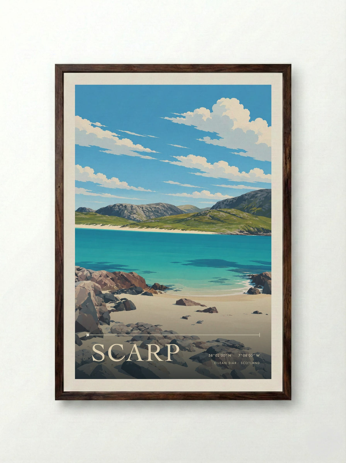 Scarp, Eilean Siar | Travel Poster - Framed Print Dark Wood