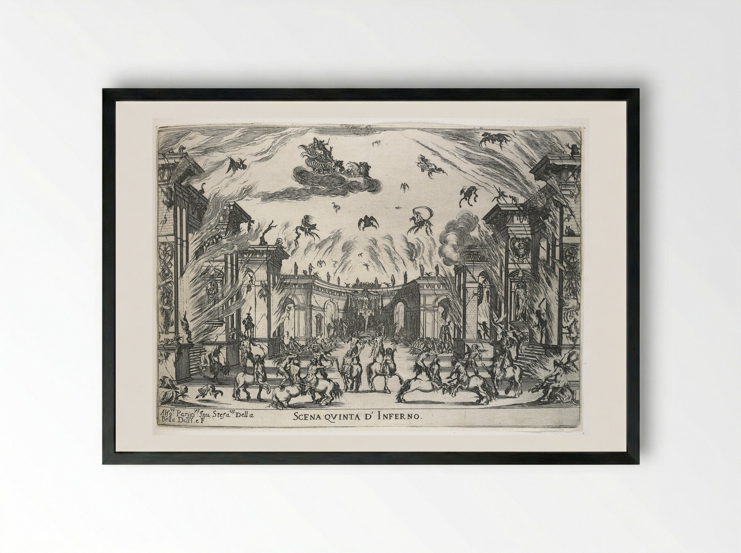 Scene Five; Hell - Stefano Della Bella - Framed Print Black