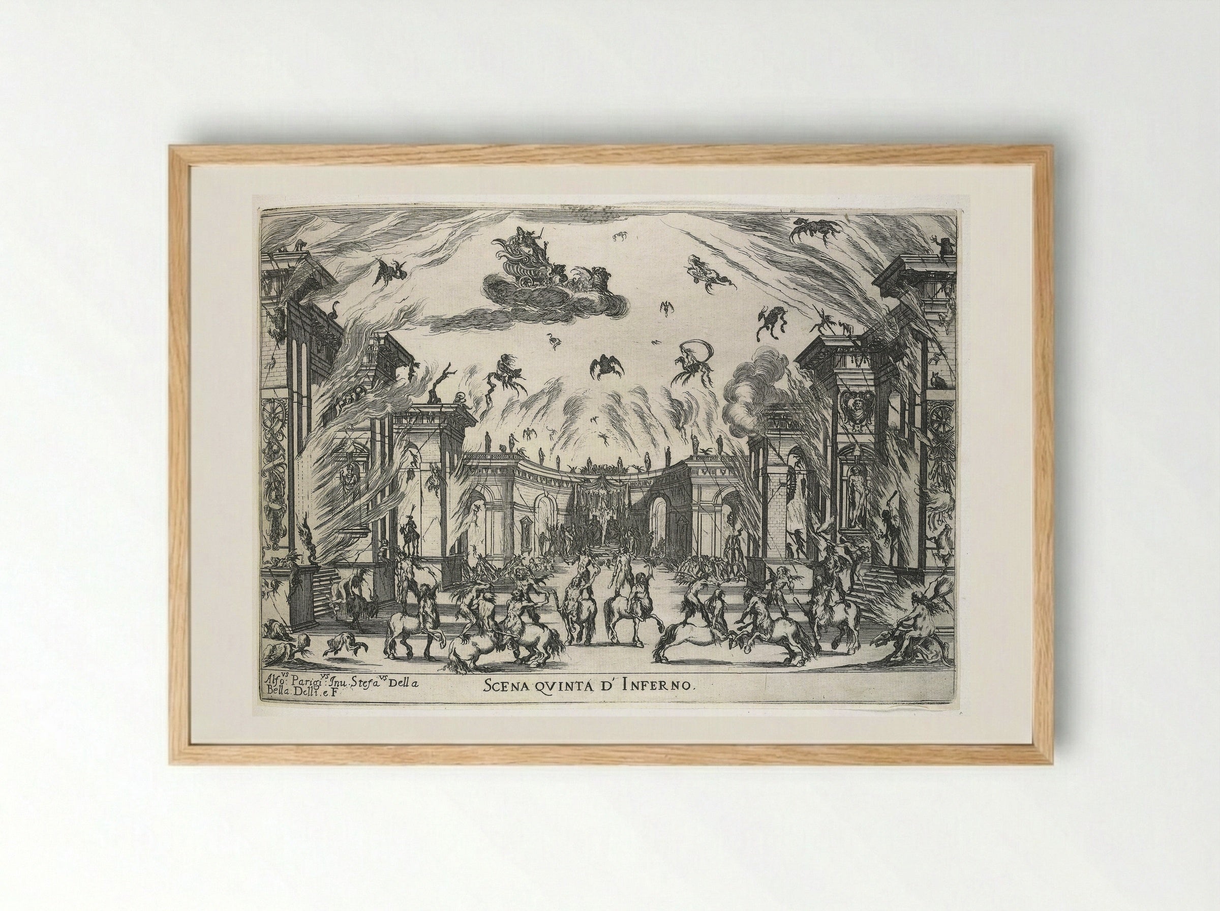 Scene Five; Hell - Stefano Della Bella - Framed Print Wood