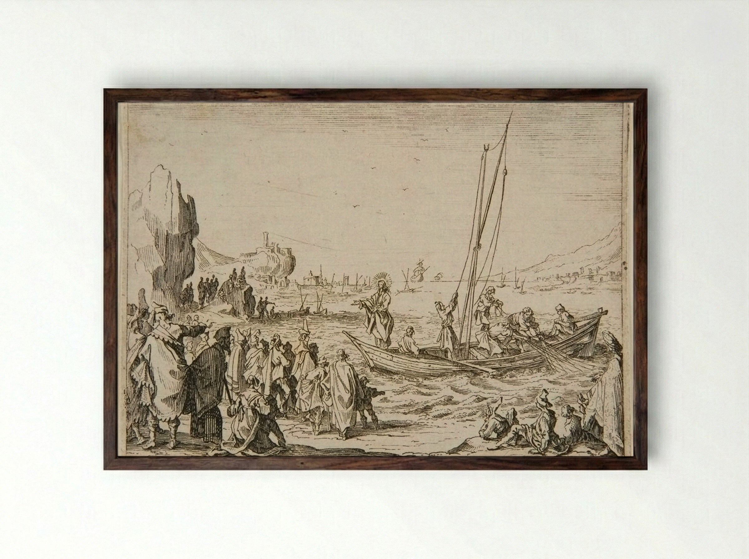 Scene Six (The Miraculous Draught of Fishes) - Johanna Sibylla Kraus - Framed Print Dark Wood