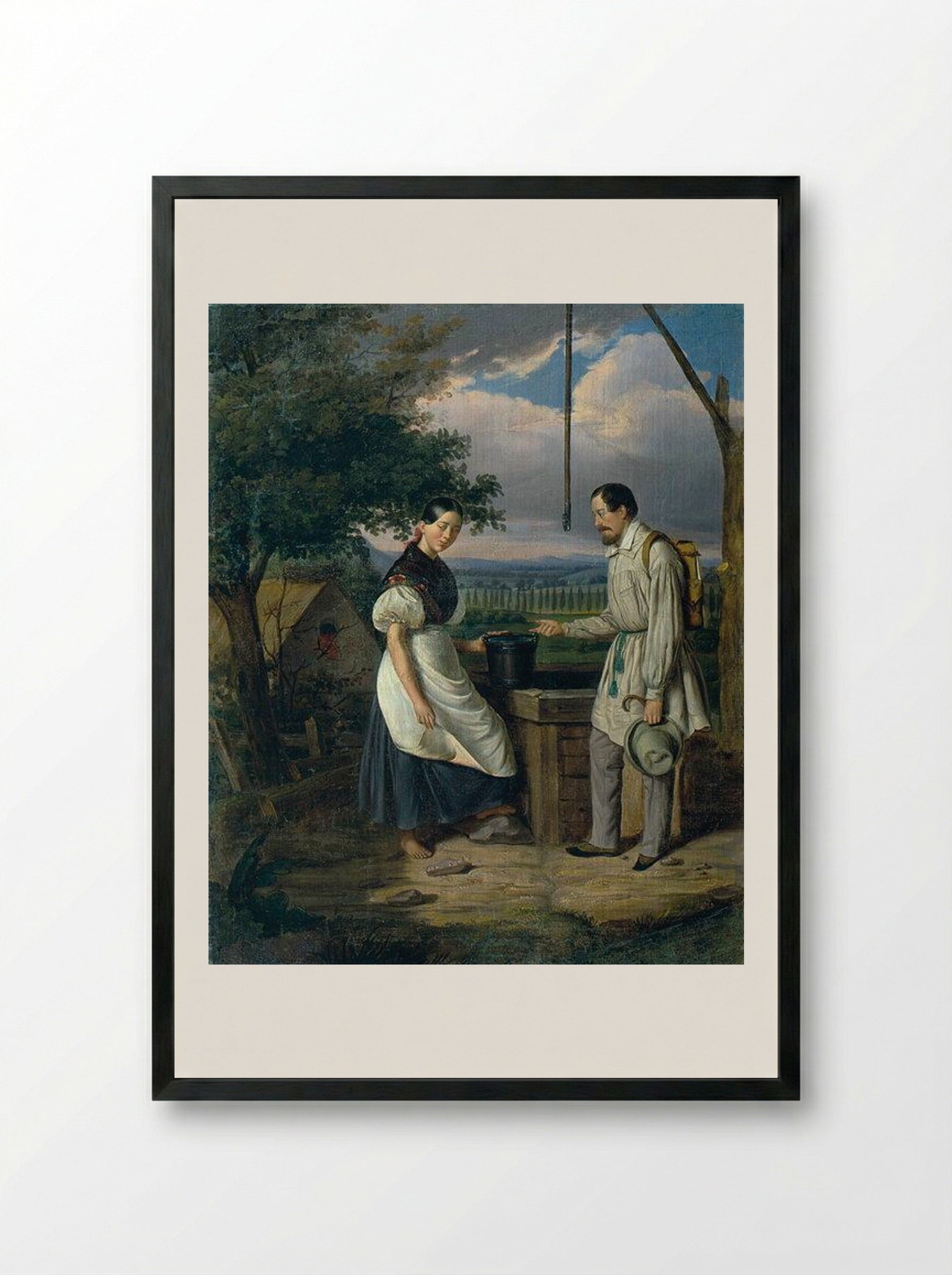 Scene at a Fountain - Constantin Daniel Rosenthal - Framed Print Black