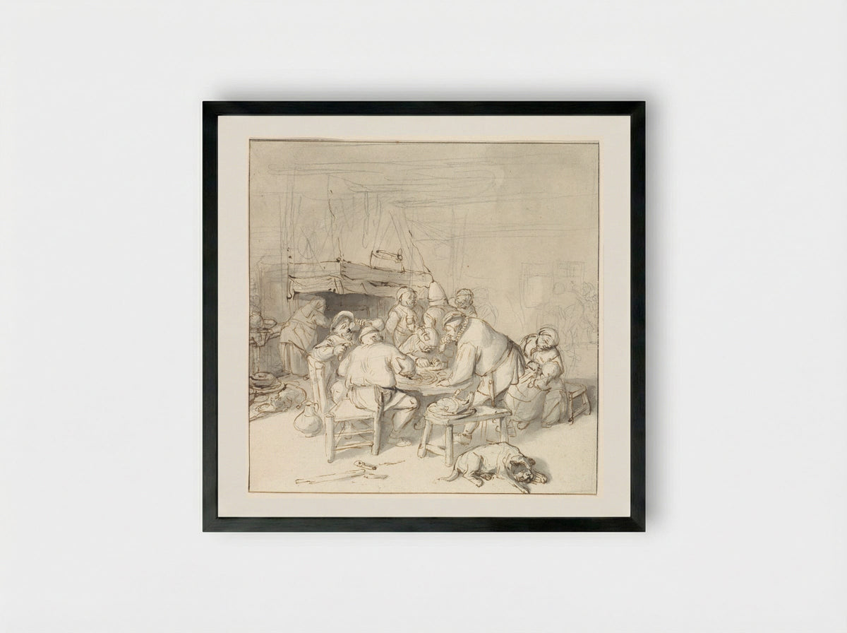 Scene at an Inn - Cornelis Dusart - Framed Print Black