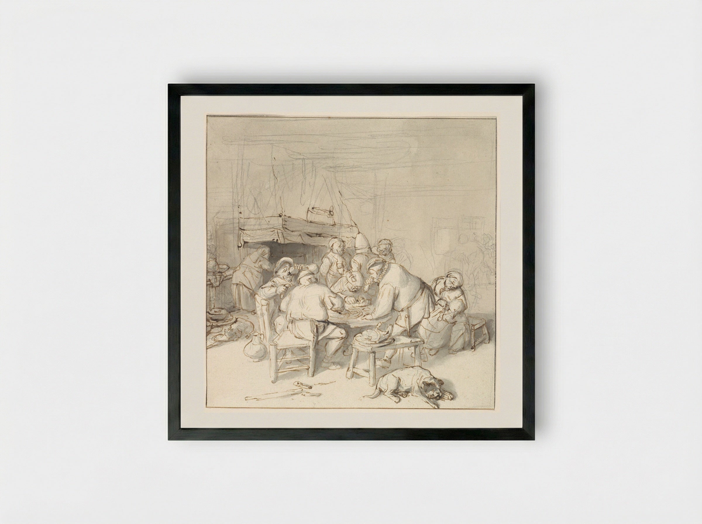 Scene at an Inn - Cornelis Dusart - Framed Print Black