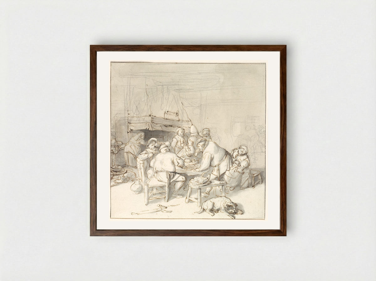 Scene at an Inn - Cornelis Dusart - Framed Print Dark Wood
