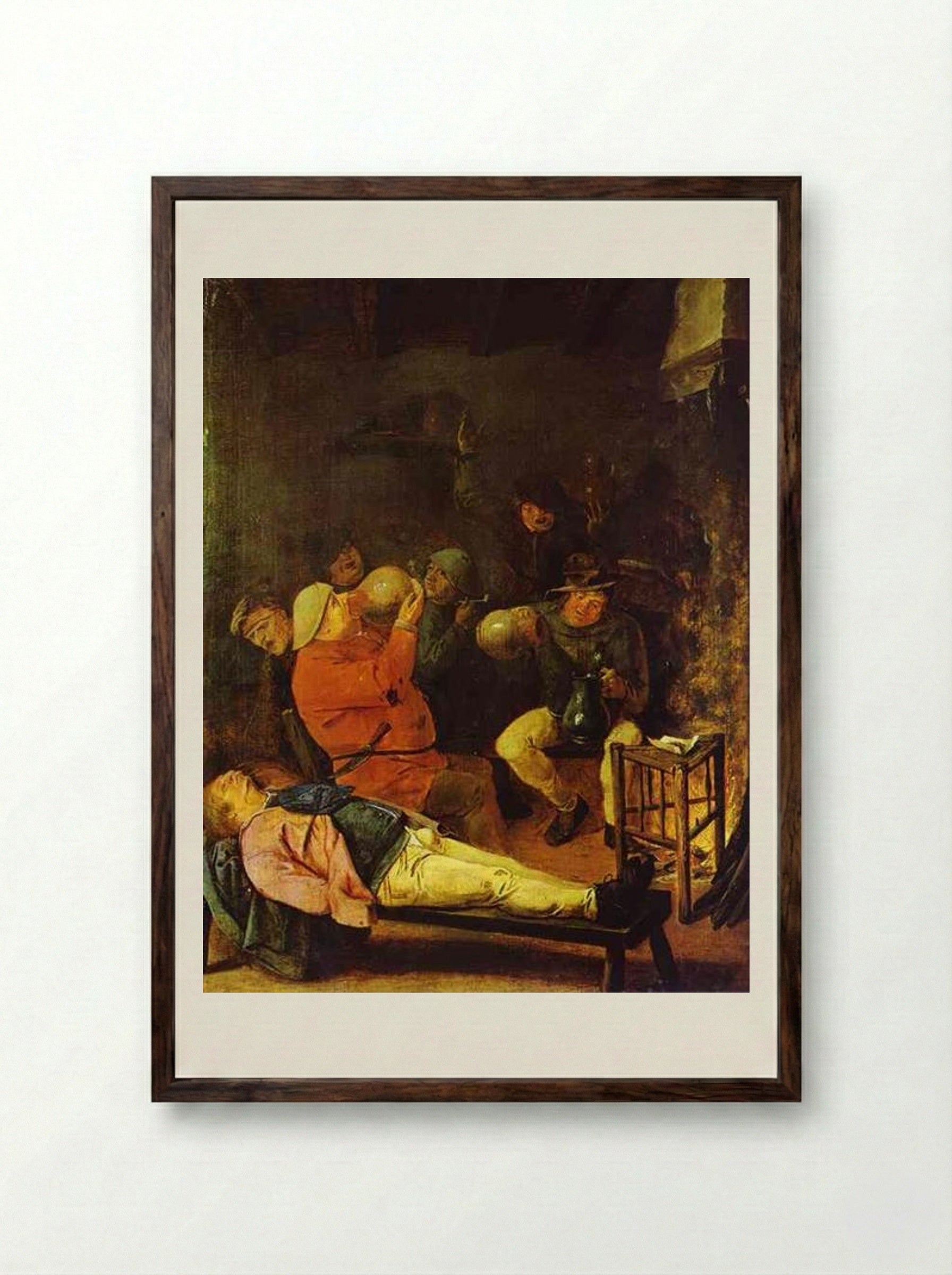 Scene at the Inn - Adriaen Brouwer - Framed Print Dark Wood