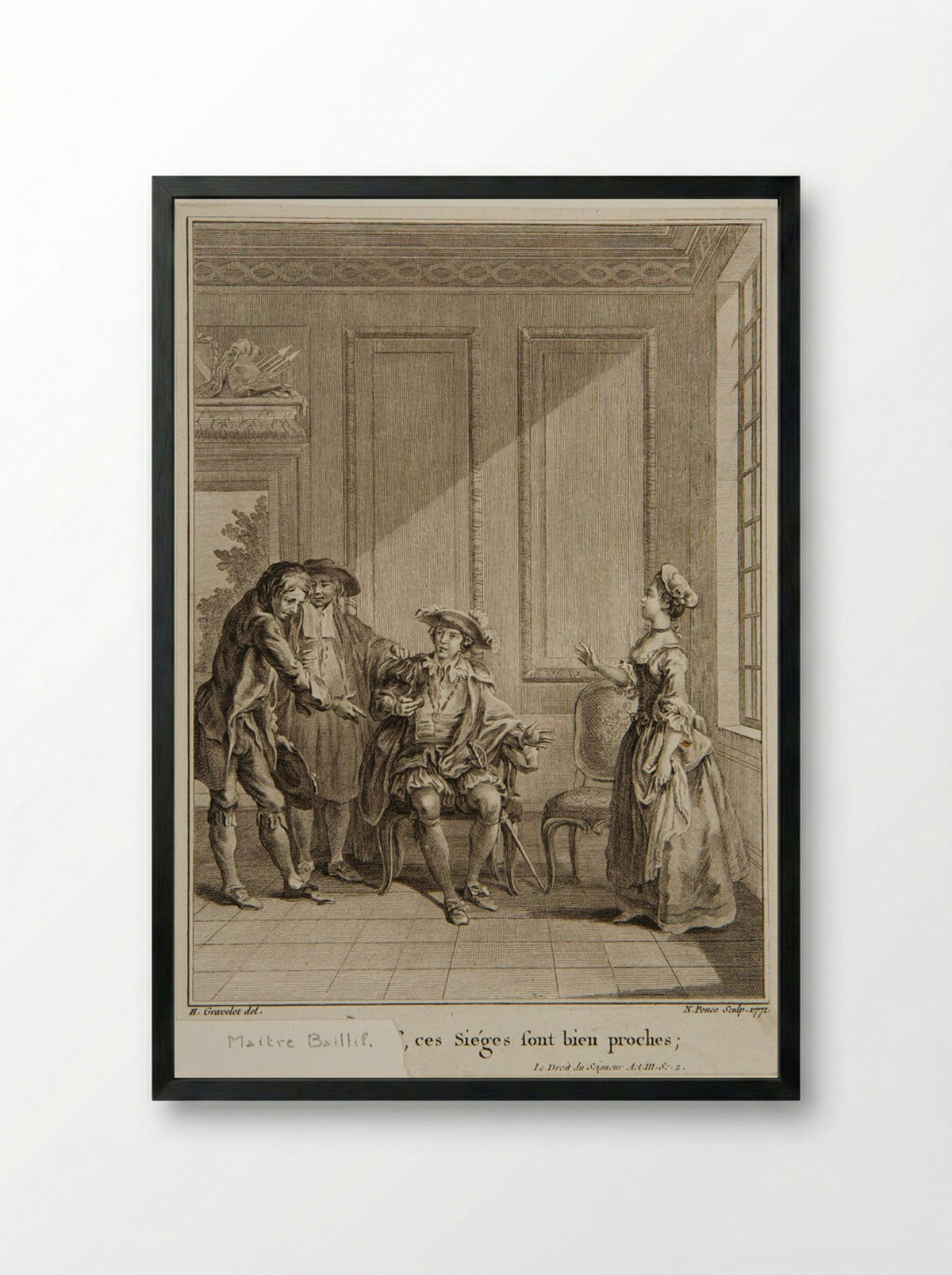 Scene from Voltaire's Le Droit du Seigneur - Nicolas Ponce - Framed Print Black