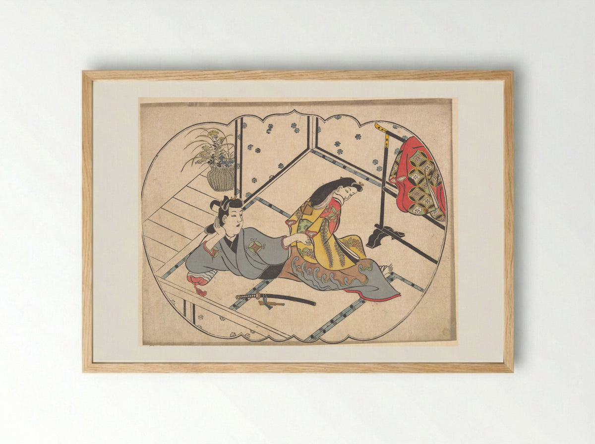 Scene in a Joroya - Furuyama Moroshige - Framed Print Wood