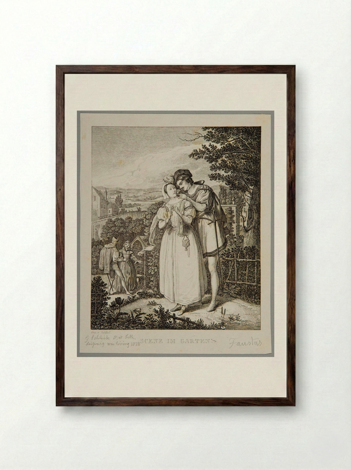 Scene in the Garden (Faust) - Adolf Hohneck - Framed Print Dark Wood