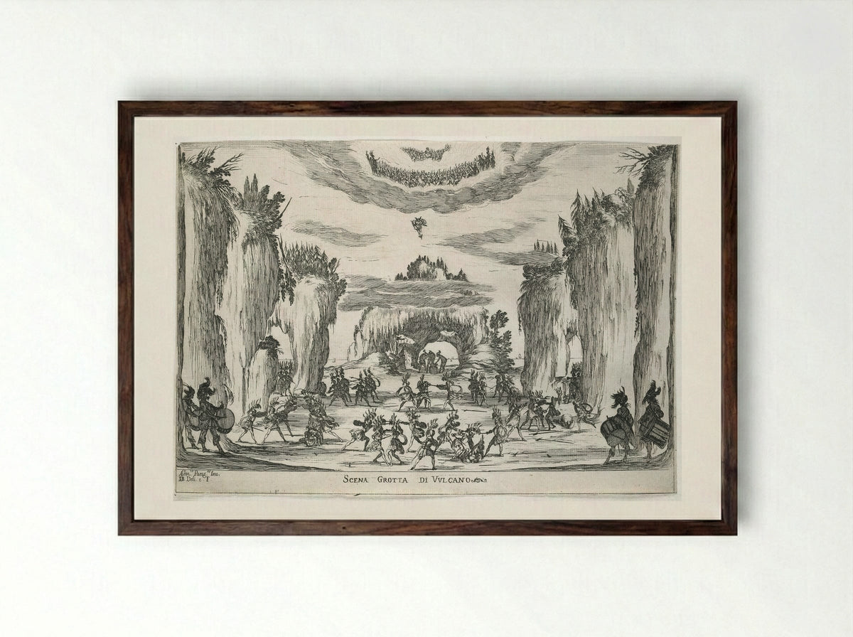 Scene of Vulcan's Cave - Stefano Della Bella - Framed Print Dark Wood