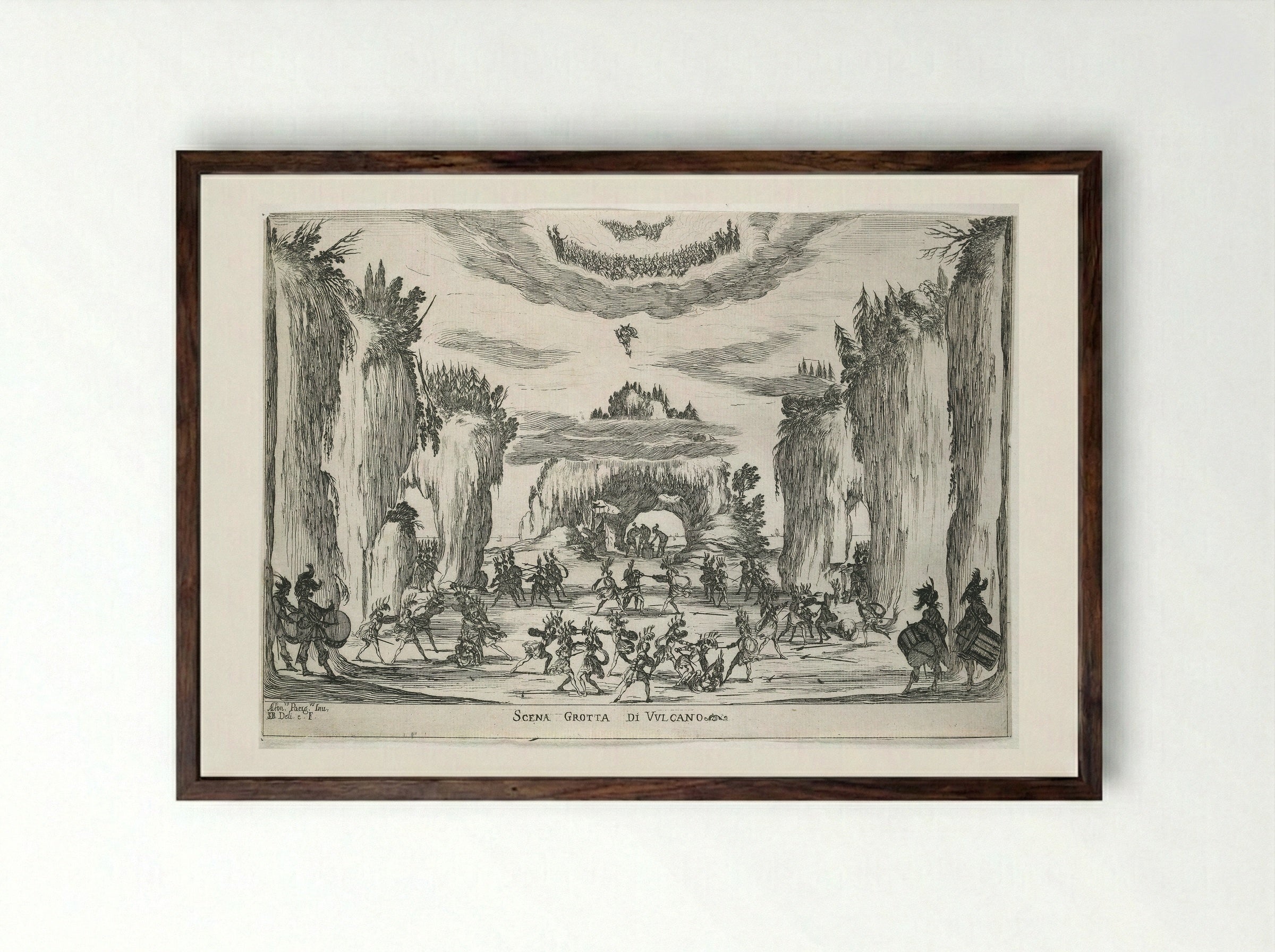 Scene of Vulcan's Cave - Stefano Della Bella - Framed Print Dark Wood