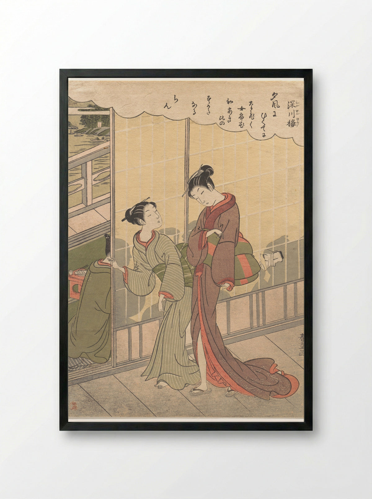Scene of the Pleasure Quarter at Fukagawa - Suzuki Harushige - Framed Print Black