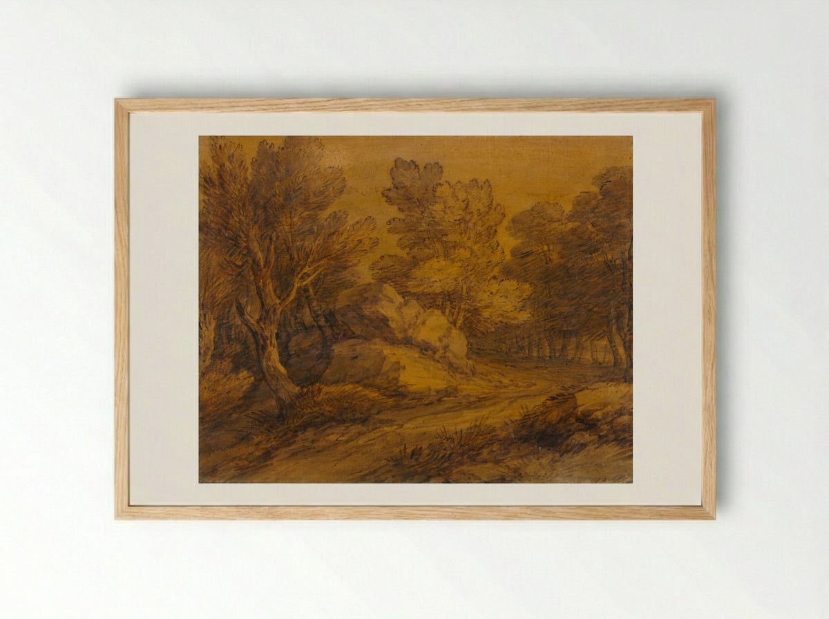 Scene with a Road Winding through a Wood - Thomas Gainsborough - Framed Print Wood