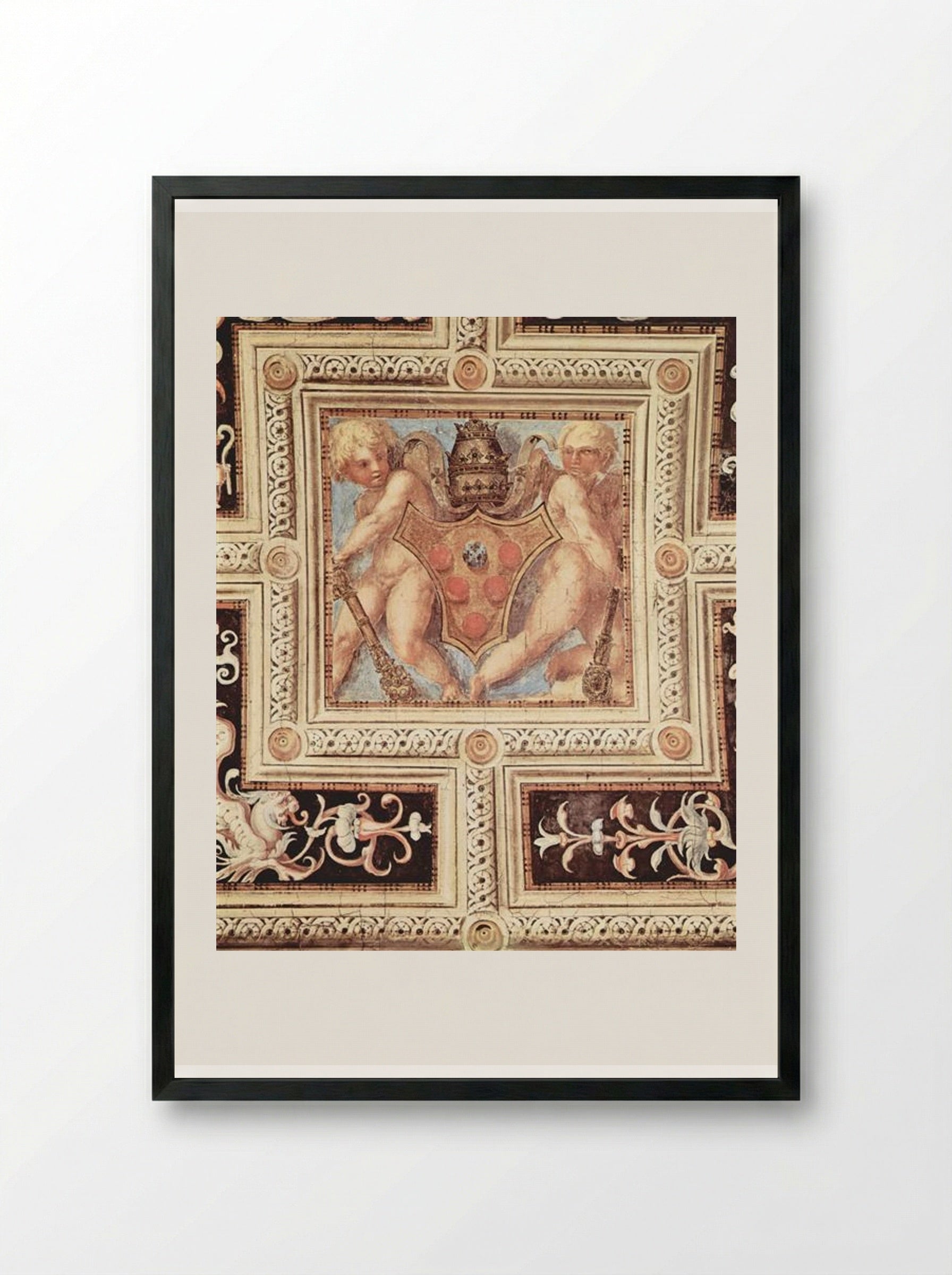 Scene with cherubs on papal coat of arms - Jacopo Pontormo - Framed Print Black