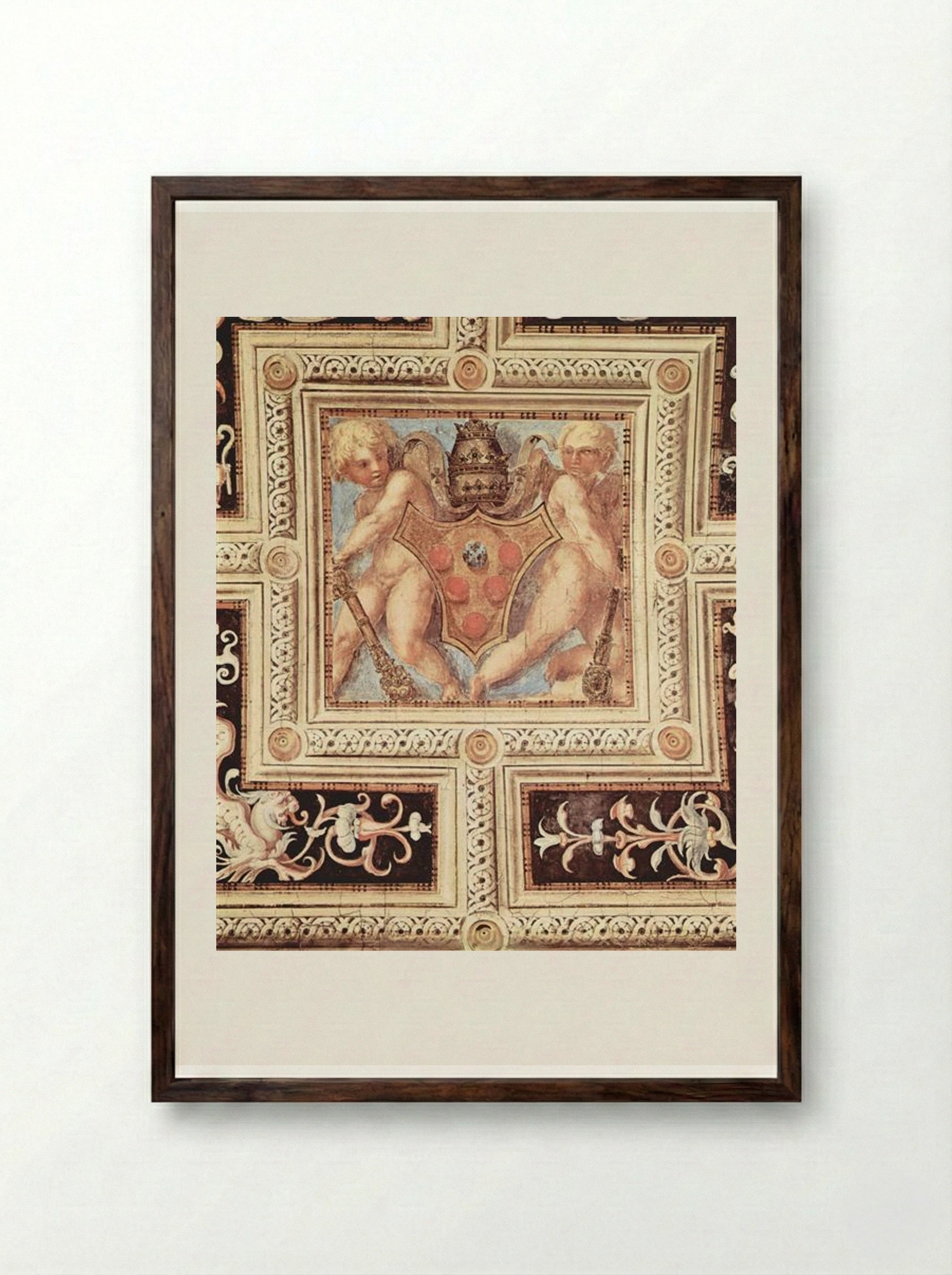 Scene with cherubs on papal coat of arms - Jacopo Pontormo - Framed Print Dark Wood