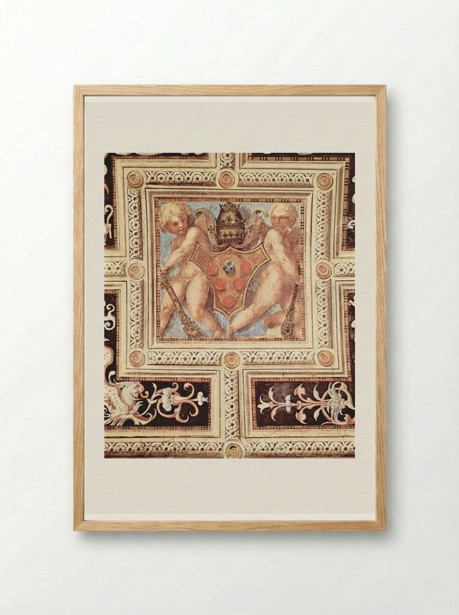 Scene with cherubs on papal coat of arms - Jacopo Pontormo - Framed Print Wood