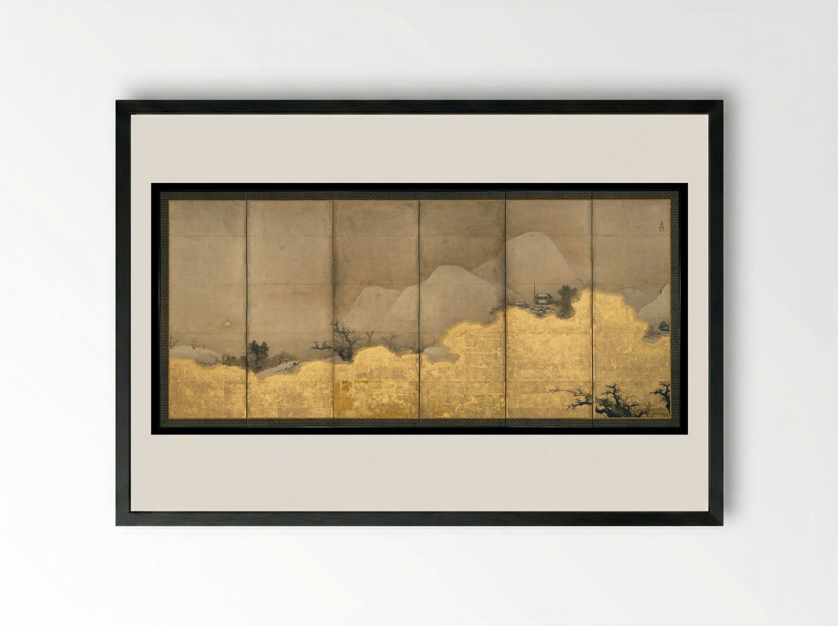 Scenes from the Eight Views of the Xiao and Xiang Rivers - Unkoku Tōeki - Framed Print Black