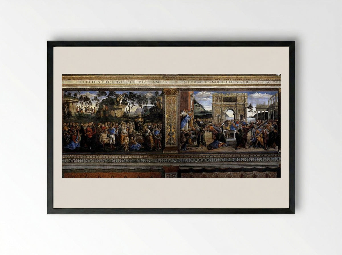 Scenes from the Life of Moses - Sandro Botticelli - Framed Print Black