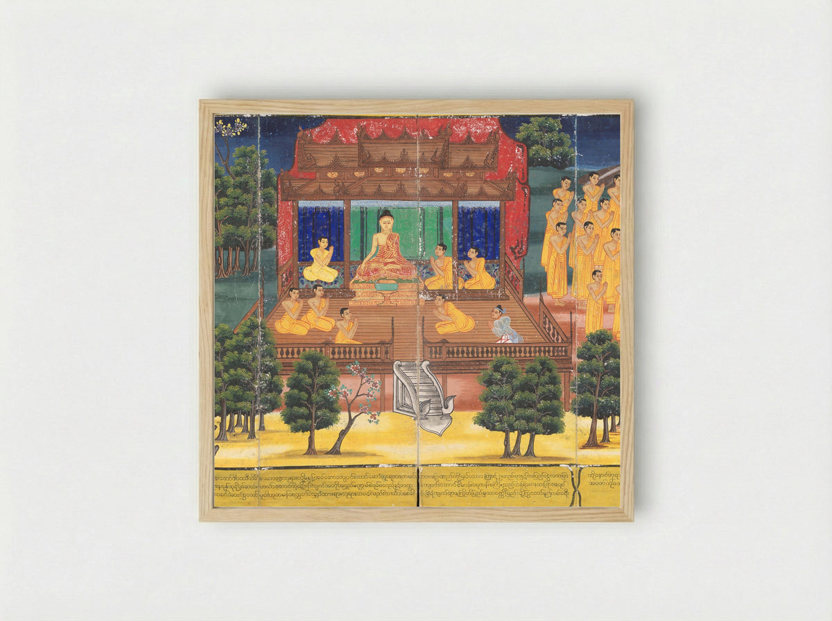 Scenes from the Life of the Buddha - King Mindon - Framed Print Wood