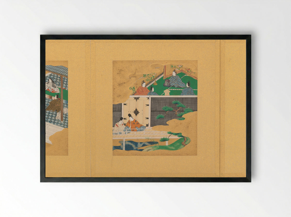 Scenes from the Tale of Genji - Tosa School - Framed Print Black