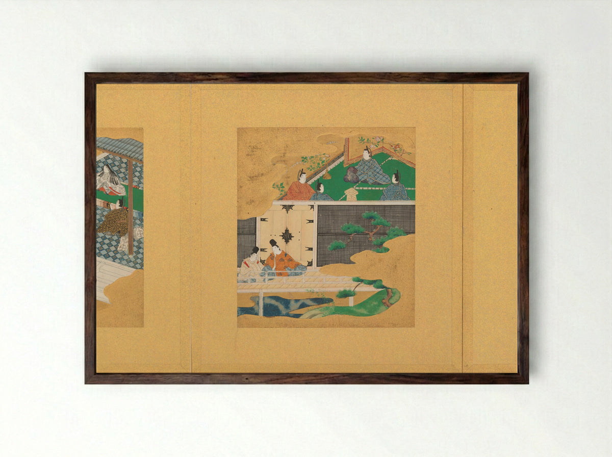 Scenes from the Tale of Genji - Tosa School - Framed Print Dark Wood
