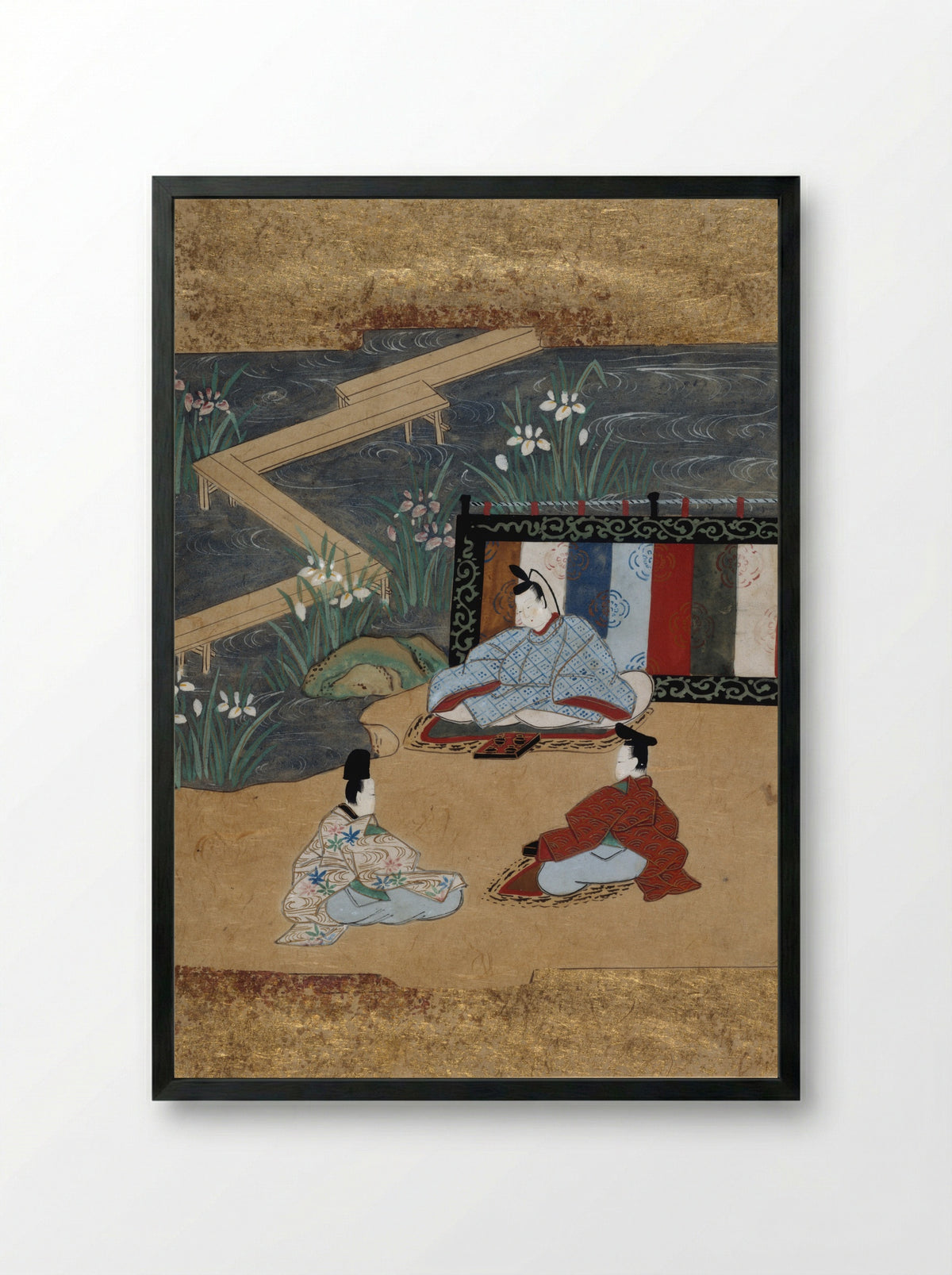 Scenes from the Tales of Ise (Ise monogatari) - Tosa School - Framed Print Black