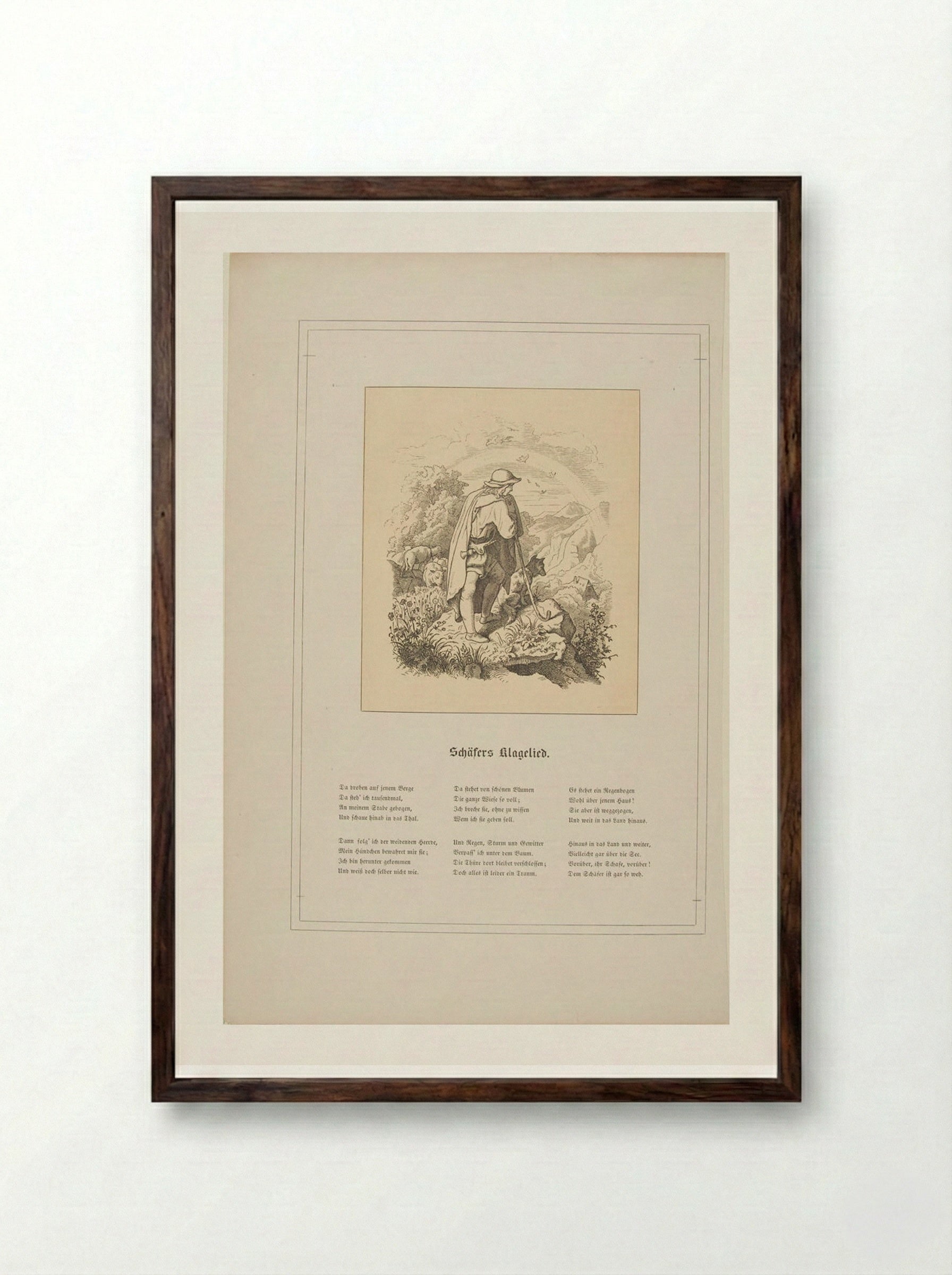 Schäfers Klaglied - Adrian Ludwig Richter - Framed Print Dark Wood