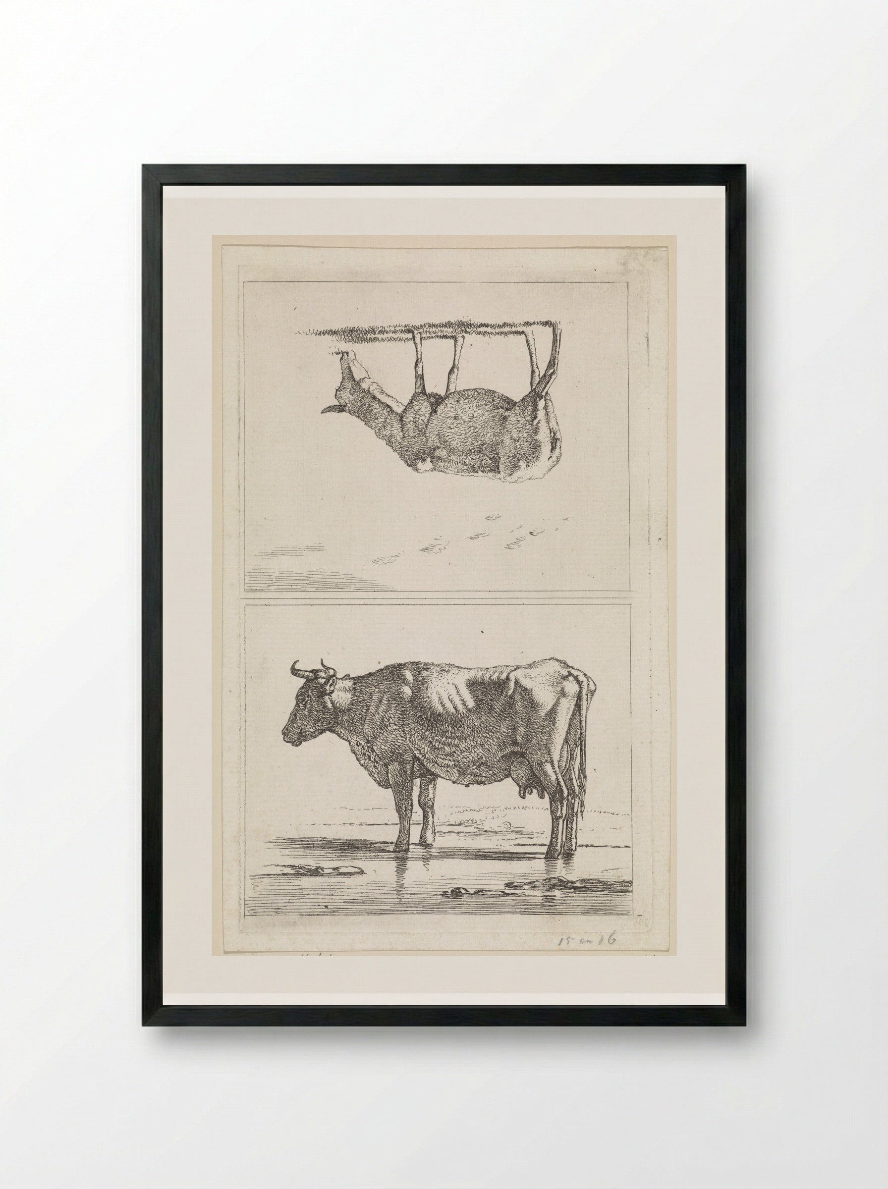 Schaap naar rechts / Staande koe in het water - Wouter Johannes van Troostwijk - Framed Print Black
