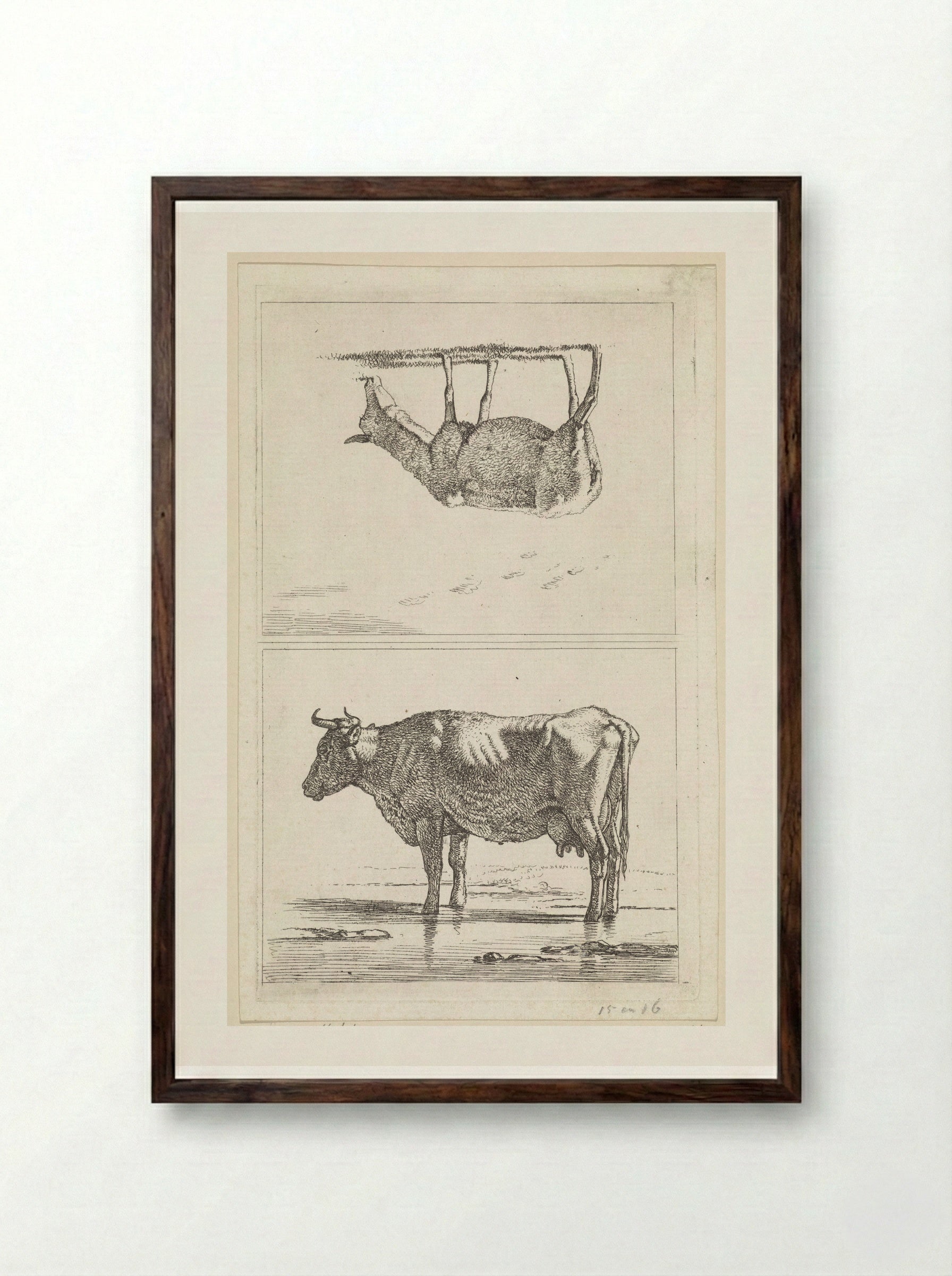 Schaap naar rechts / Staande koe in het water - Wouter Johannes van Troostwijk - Framed Print Dark Wood