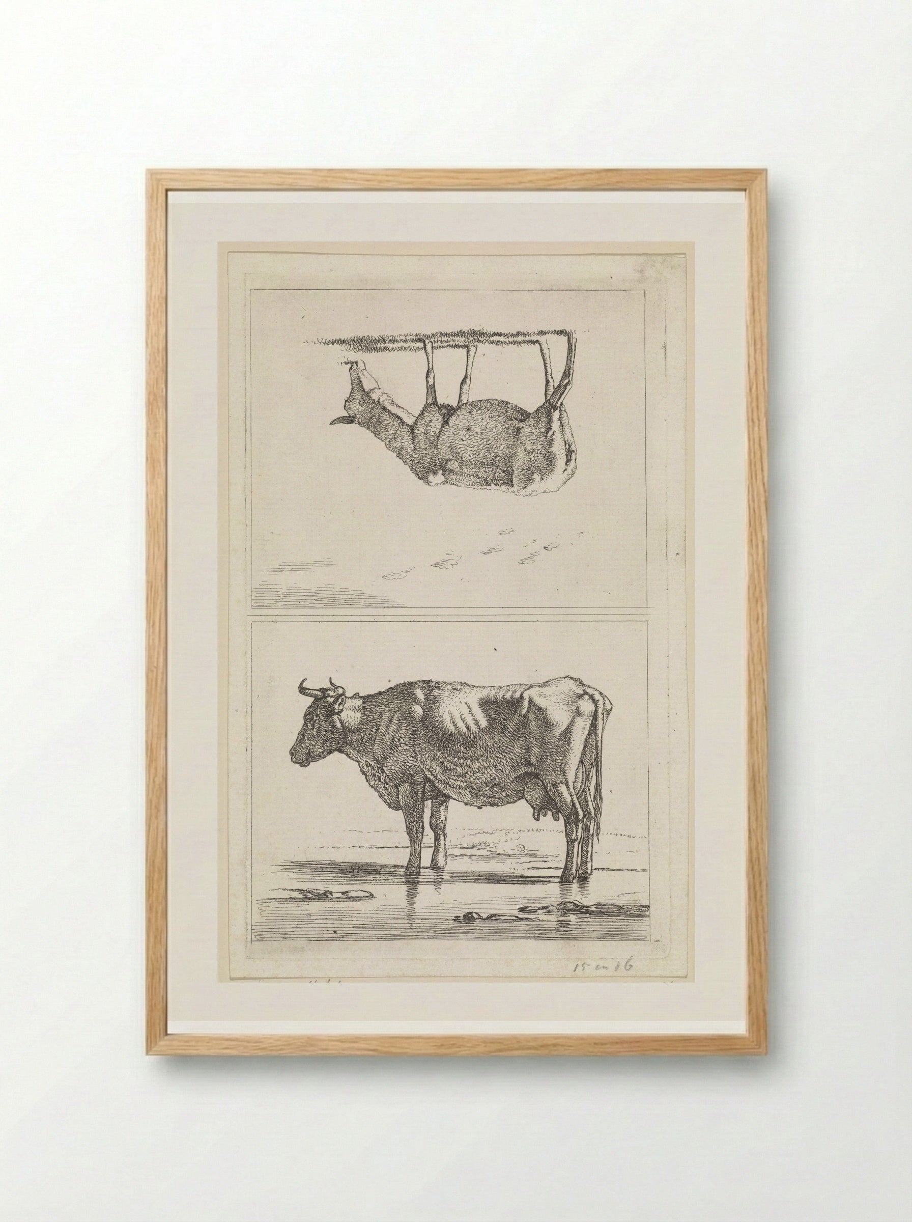 Schaap naar rechts / Staande koe in het water - Wouter Johannes van Troostwijk - Framed Print Wood
