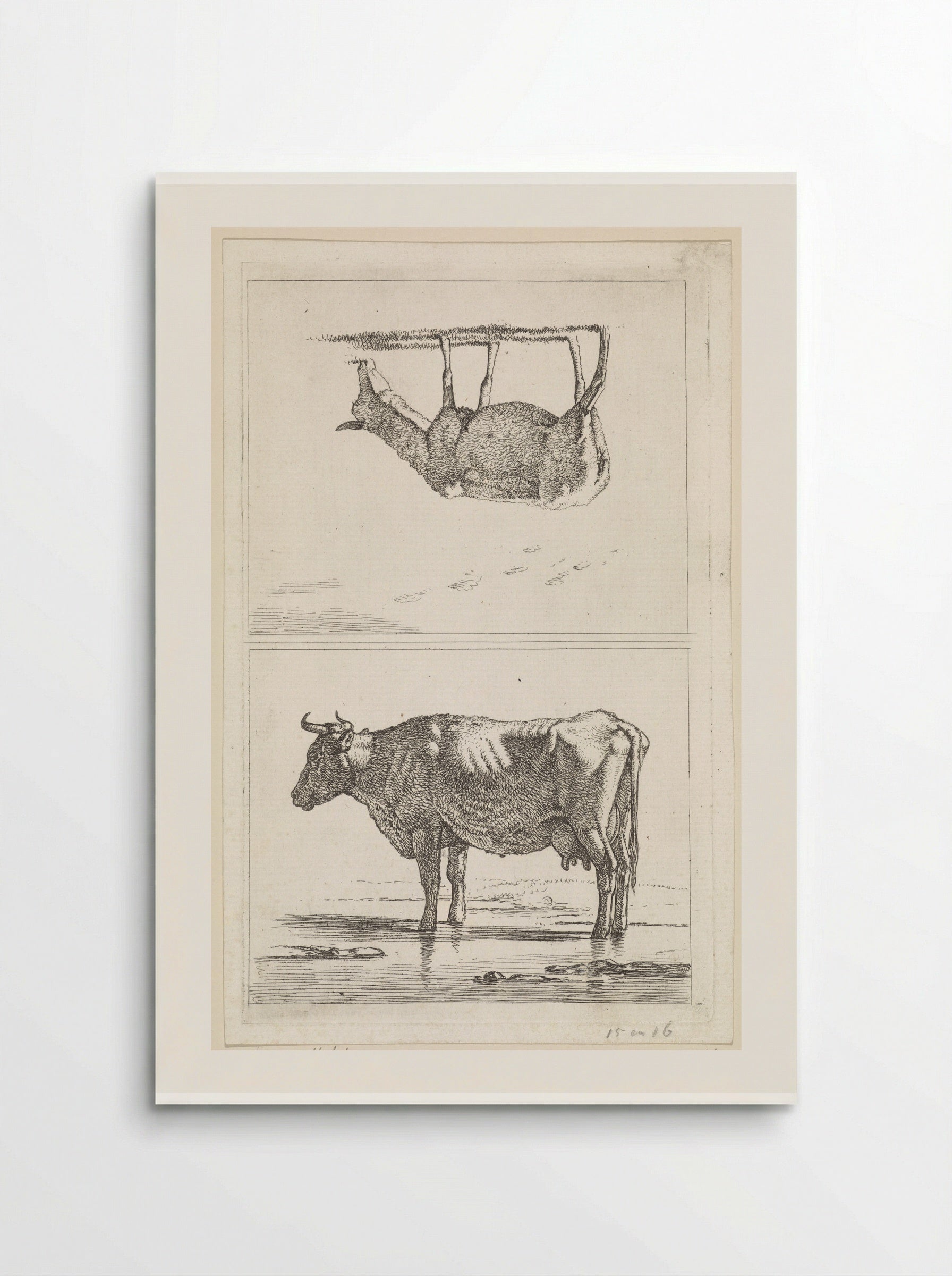 Schaap naar rechts / Staande koe in het water - Wouter Johannes van Troostwijk - Poster