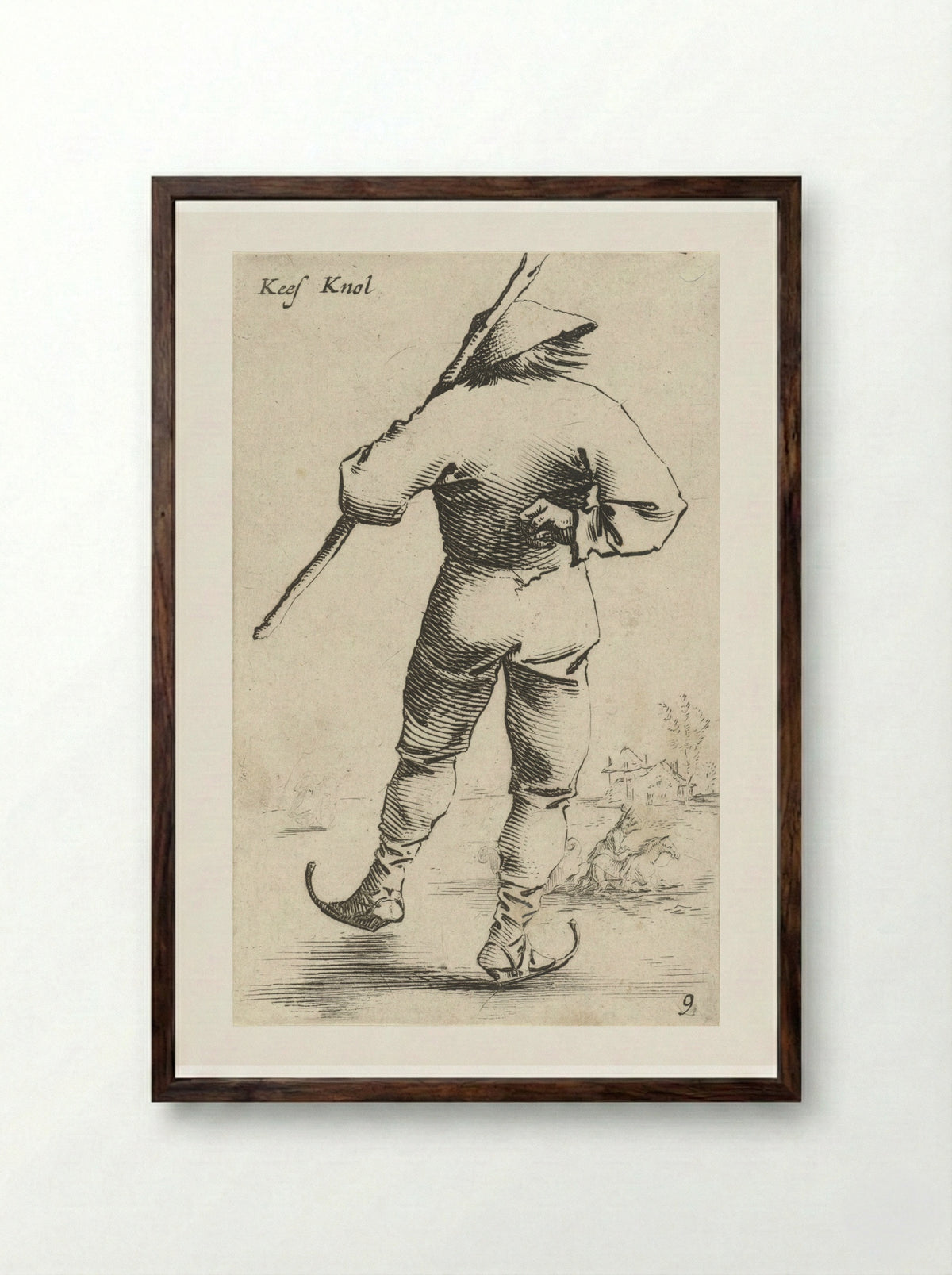 Schaatsende man, van achter gezien - Salomon Savery - Framed Print Dark Wood