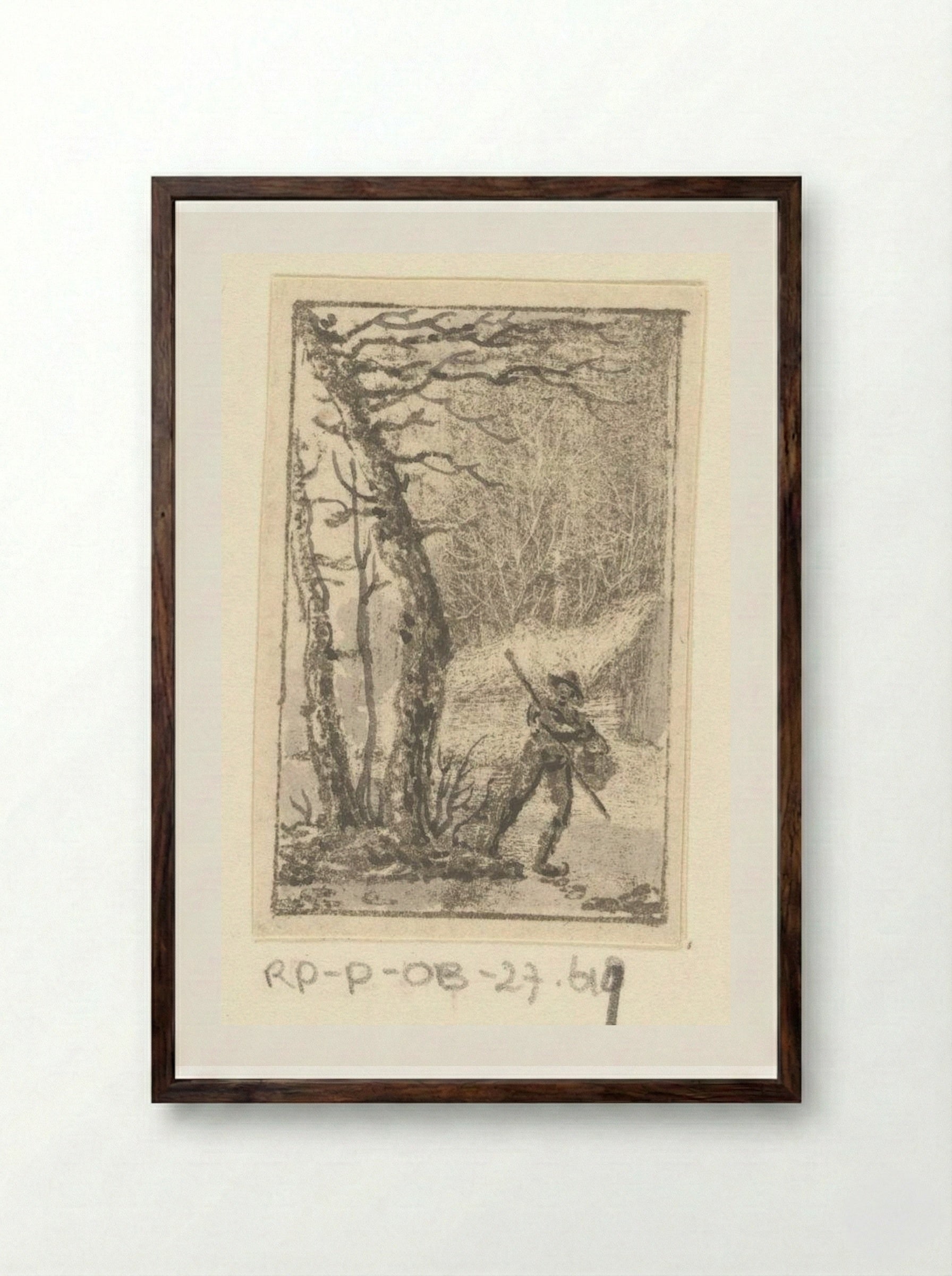 Schaatser in het bos - Pieter Bartholomeusz. Barbiers - Framed Print Dark Wood