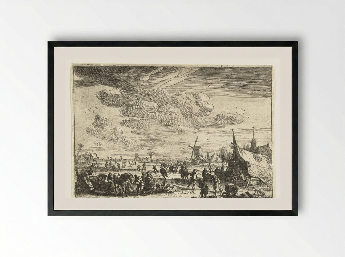 Schaatsers op het ijs - Pieter Bout - Framed Print Black