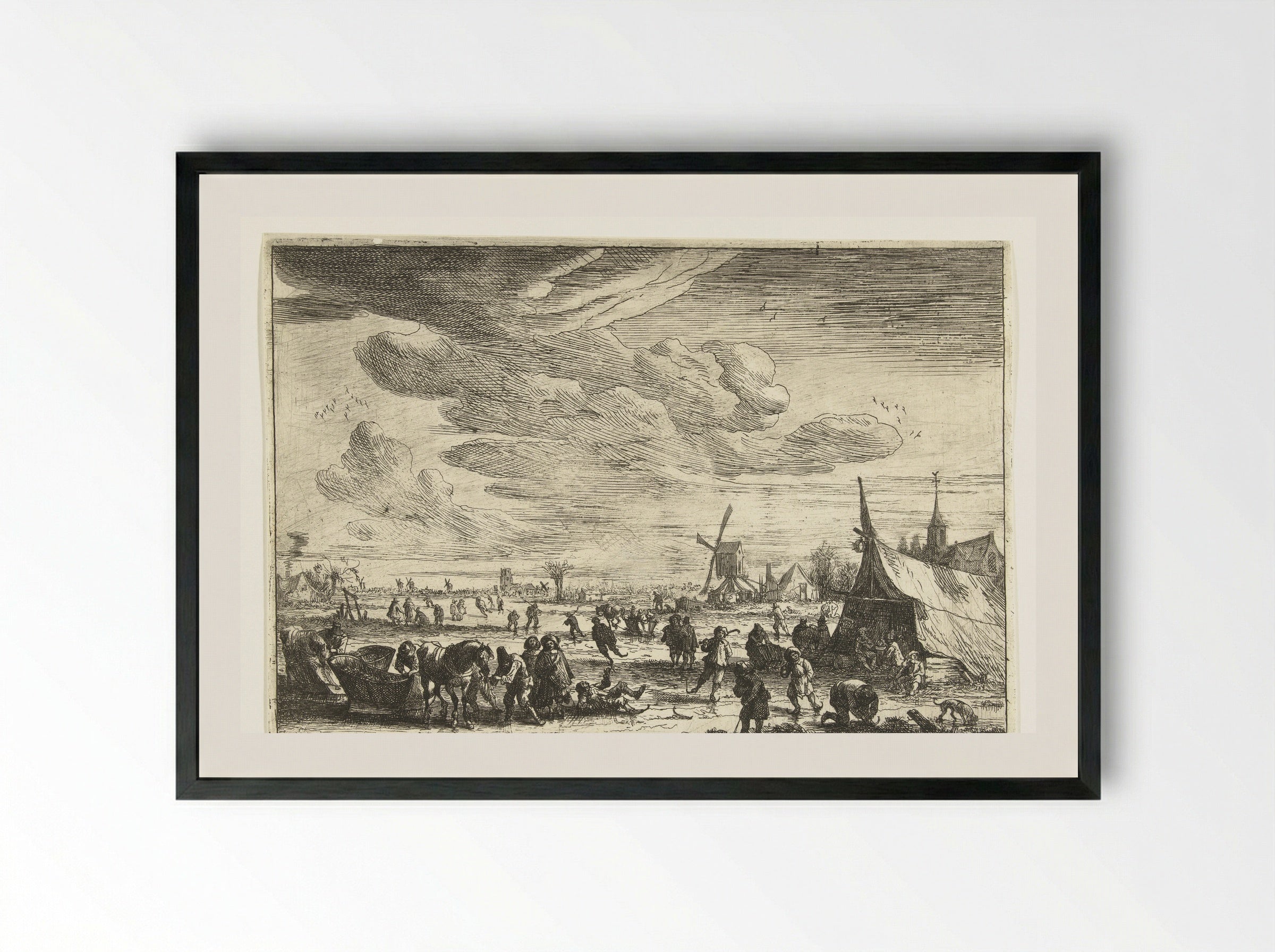 Schaatsers op het ijs - Pieter Bout - Framed Print Black