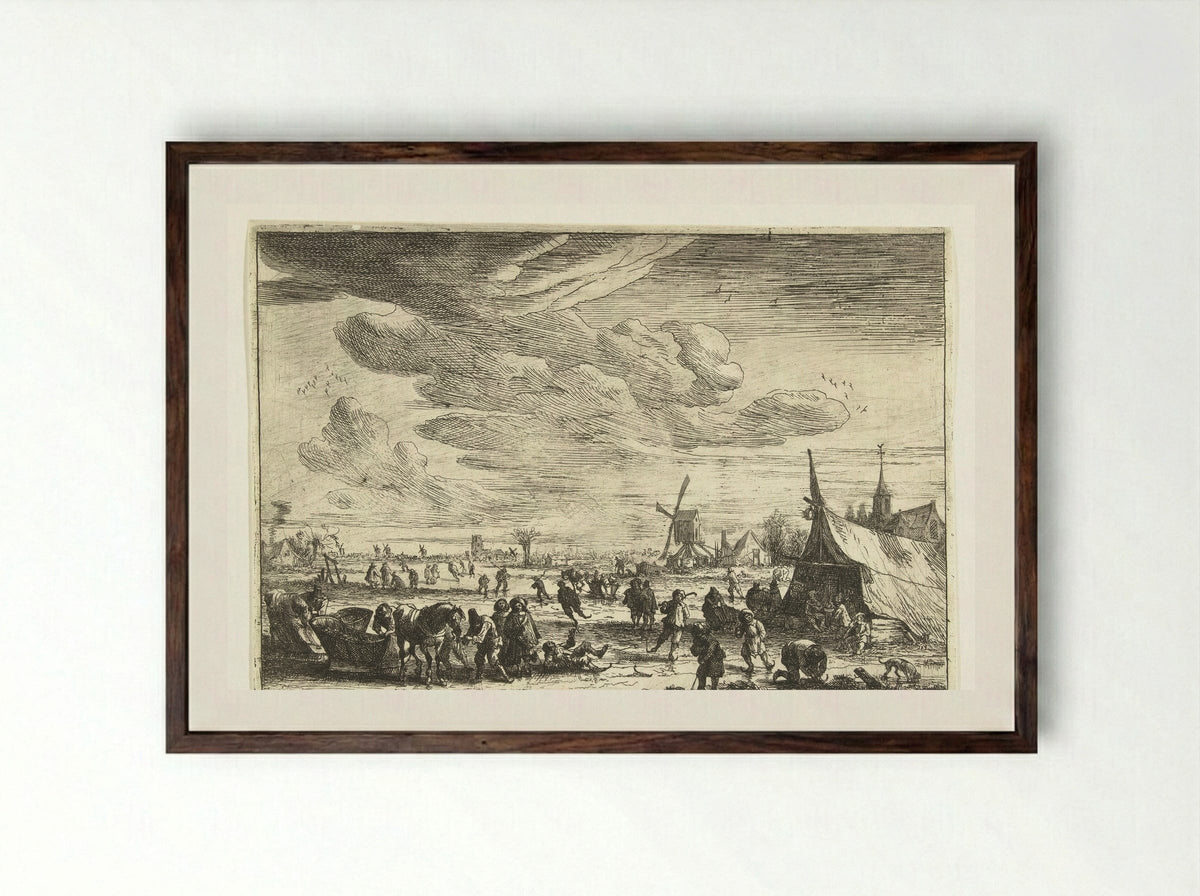 Schaatsers op het ijs - Pieter Bout - Framed Print Dark Wood