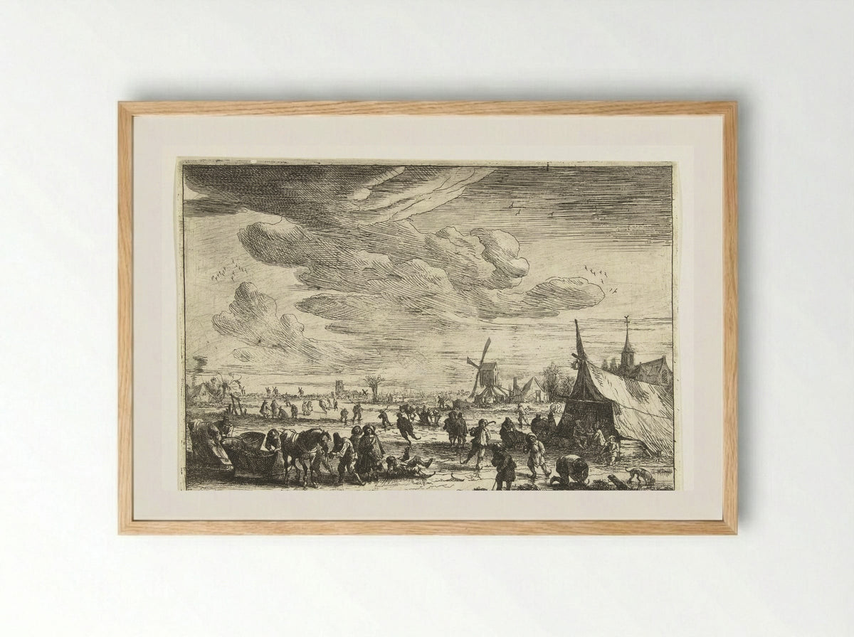 Schaatsers op het ijs - Pieter Bout - Framed Print Wood