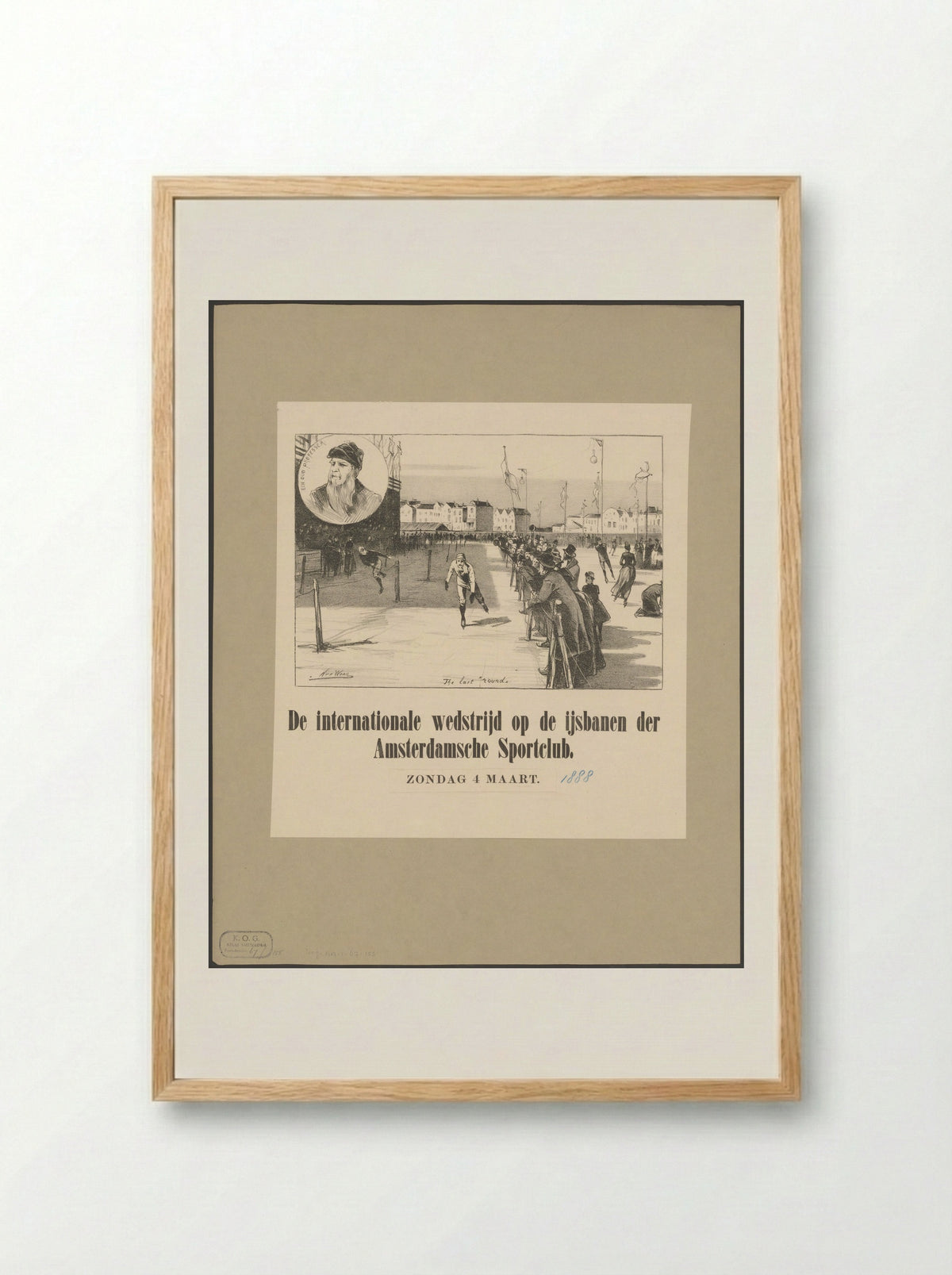 Schaatswedstrijd op de ijsbaan van de Amsterdamsche Sportclub - Nicolaas van der Waay - Framed Print Wood