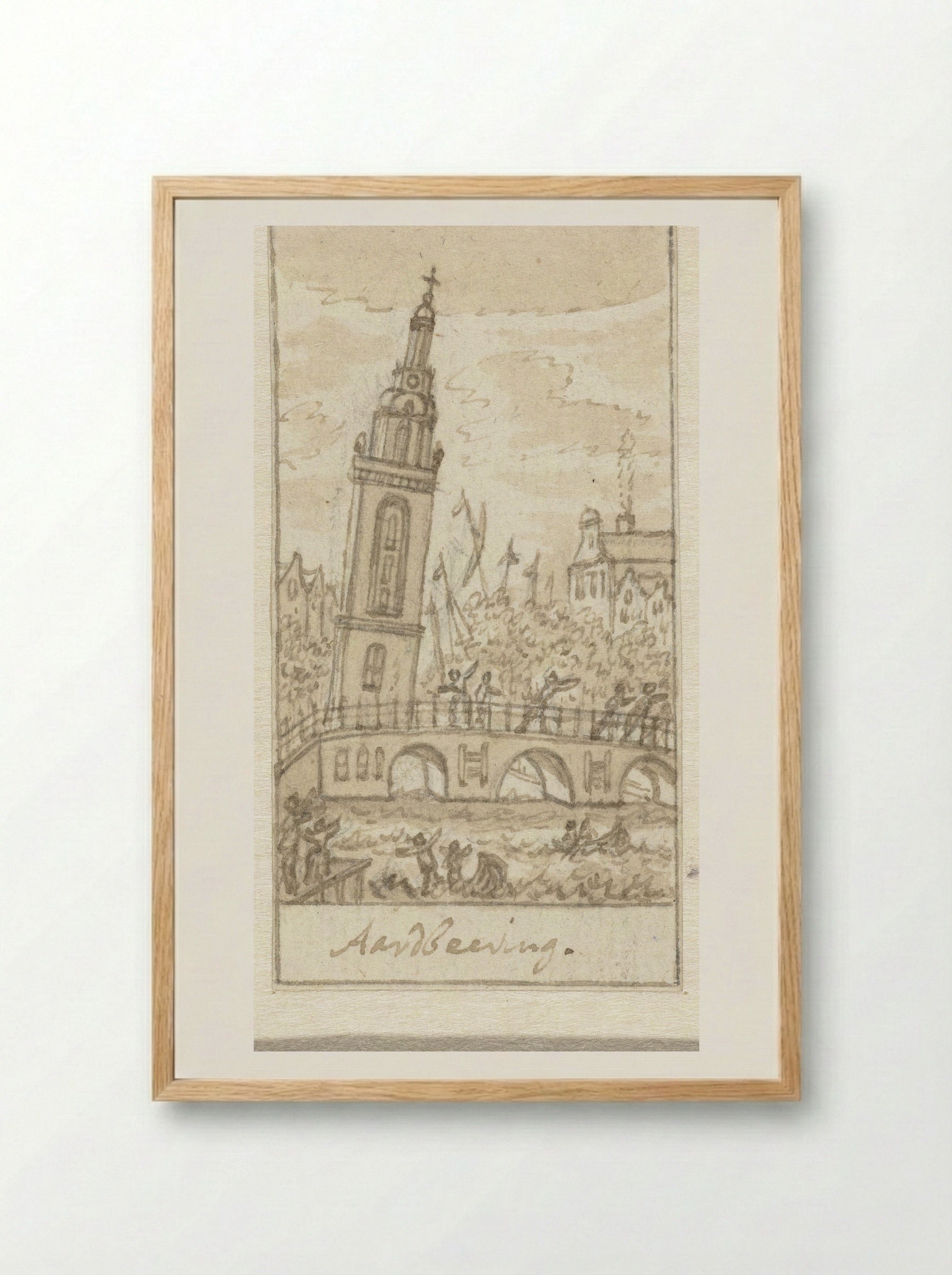 Scheefstaande Jan Roodenpoortstoren bij de aardbeving van 1692 - Simon Fokke - Framed Print Wood