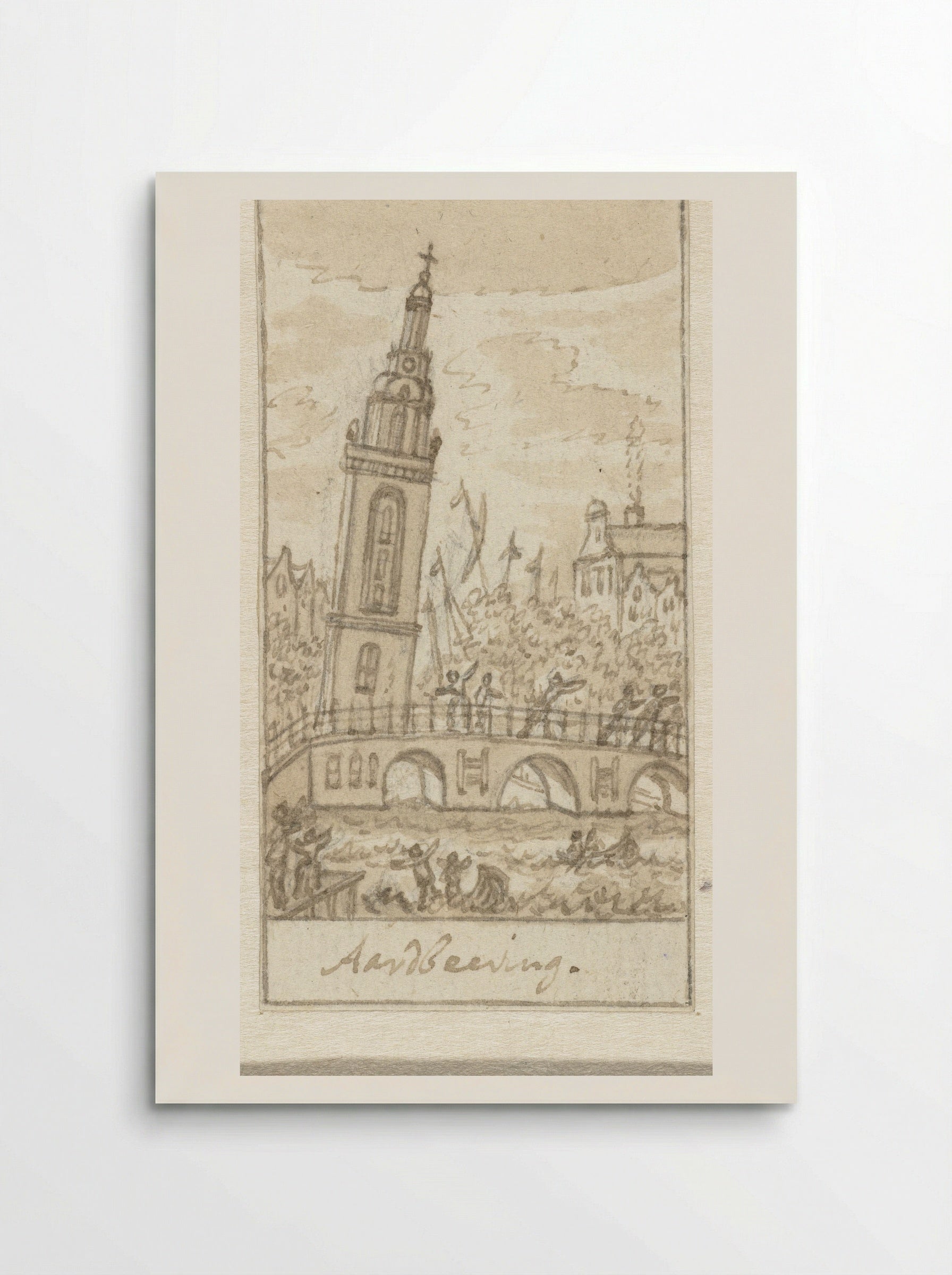 Scheefstaande Jan Roodenpoortstoren bij de aardbeving van 1692 - Simon Fokke - Poster