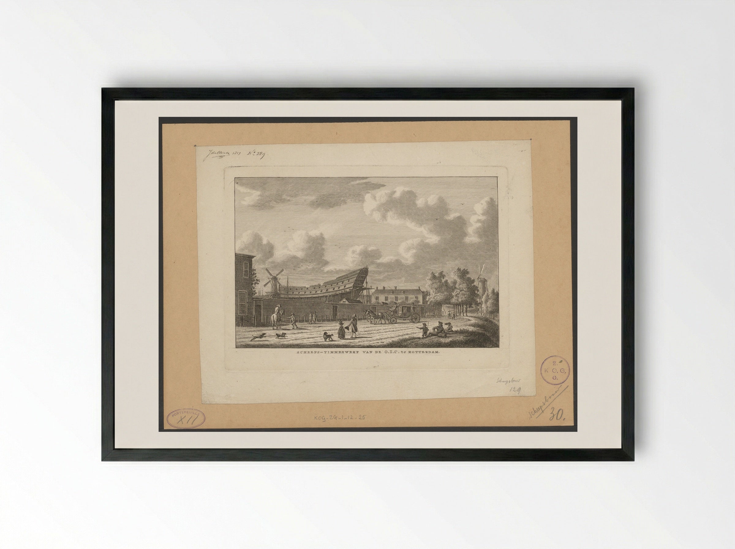 Scheeps-timmerwerf van de O.I.C. te Rotterdam - Carel Frederik Bendorp (I) - Framed Print Black